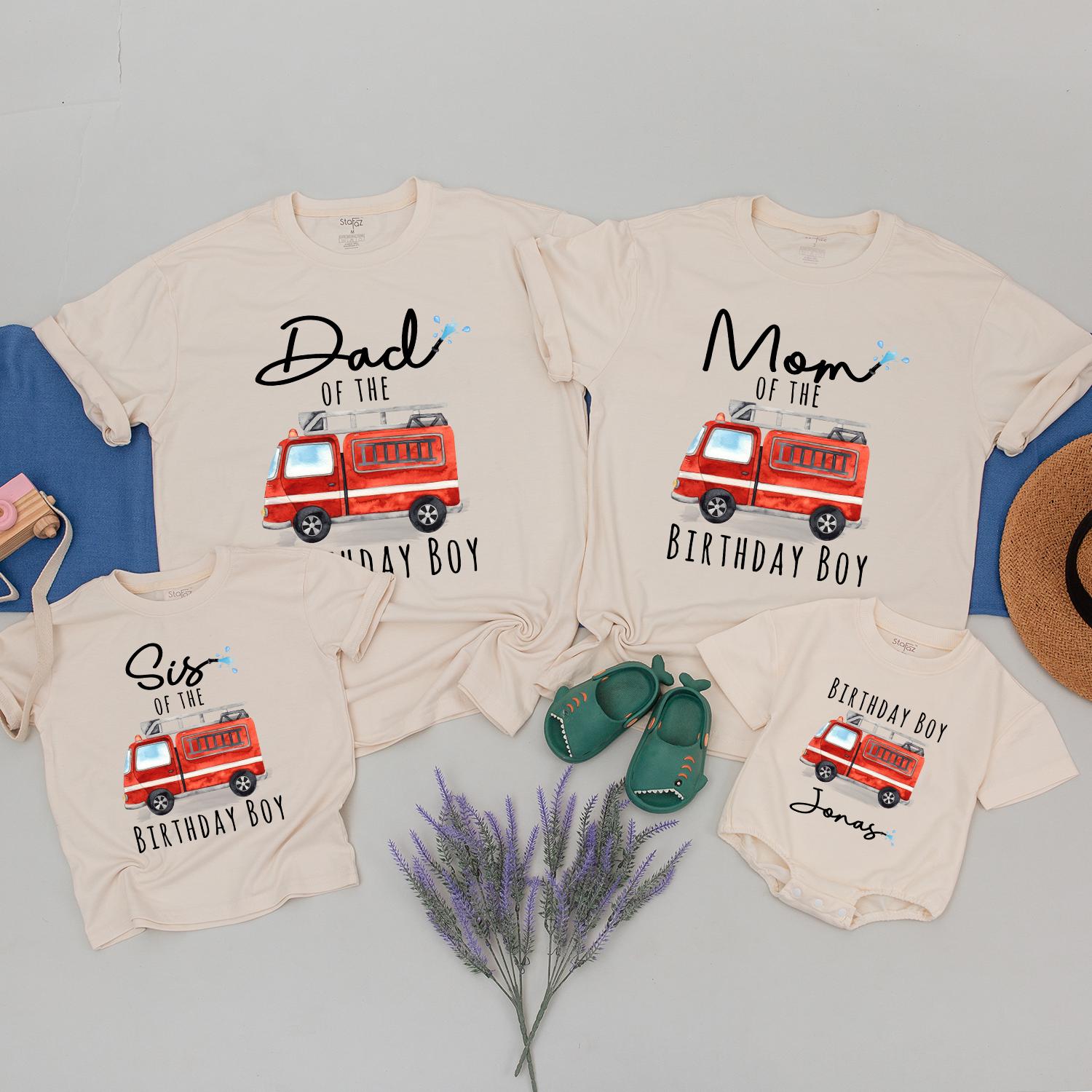 Custom Fire Truck Birthday Shirt with Name - Family Matching Fun