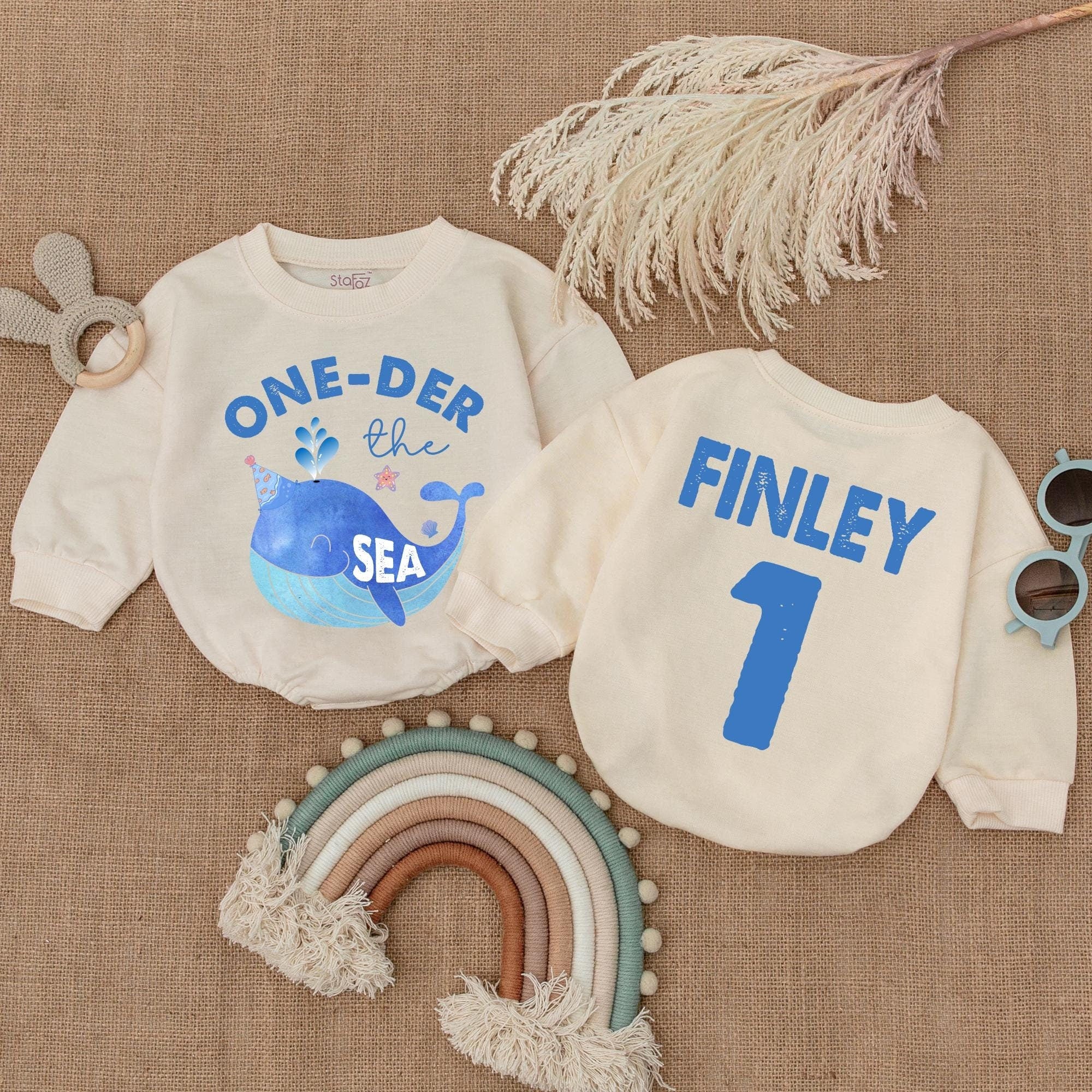One-Der the Sea First Birthday Romper with Blue Whale Design