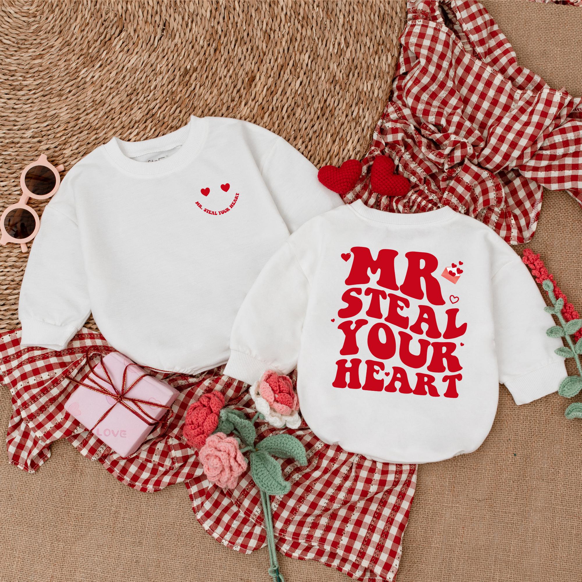 Mr Steal Your Heart Baby Boy Romper Valentine's Bodysuit First Valentines Day Outfit Cute Heart Design Comfortable Cotton Gift