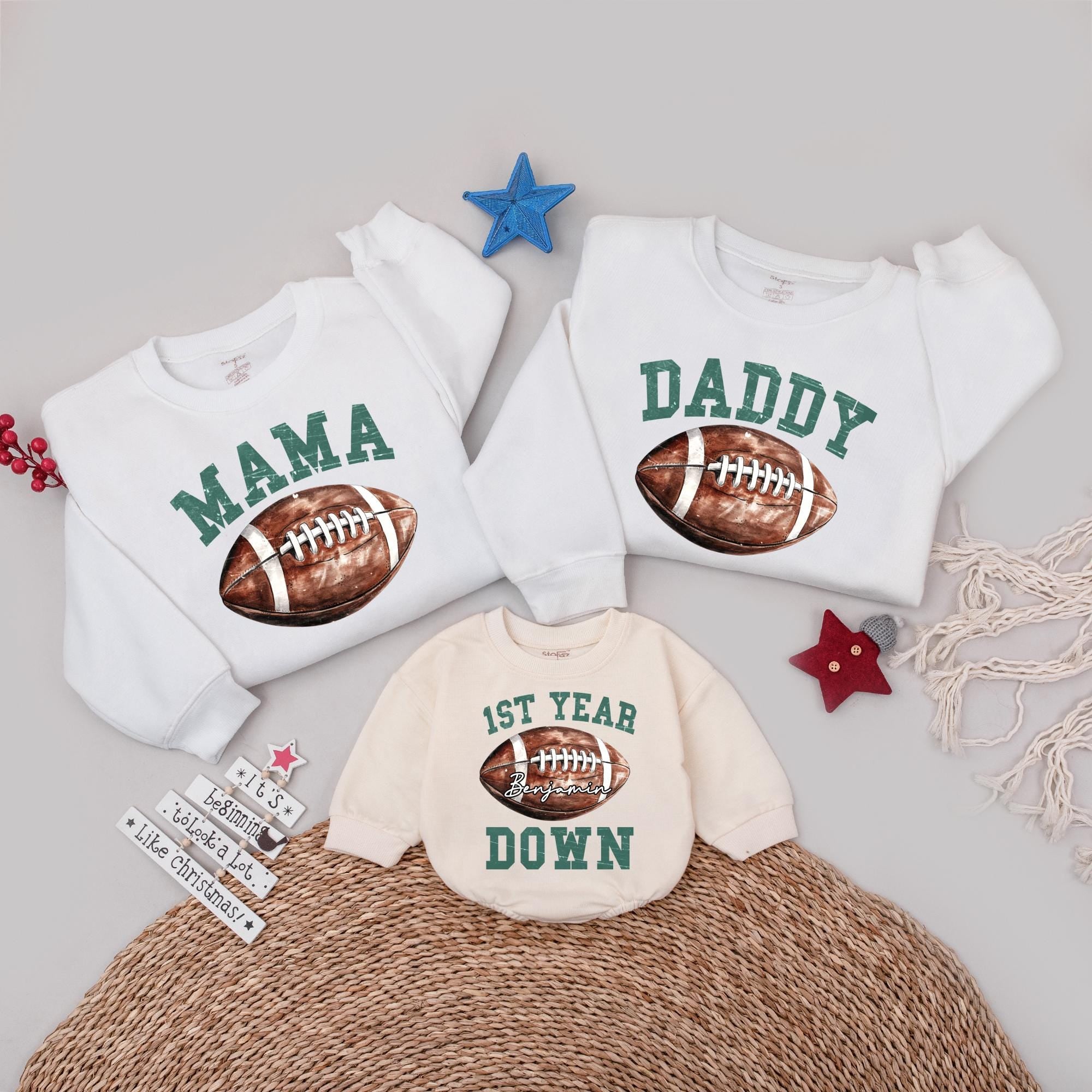 Custom Football Family Shirt Set for First Birthday Celebration