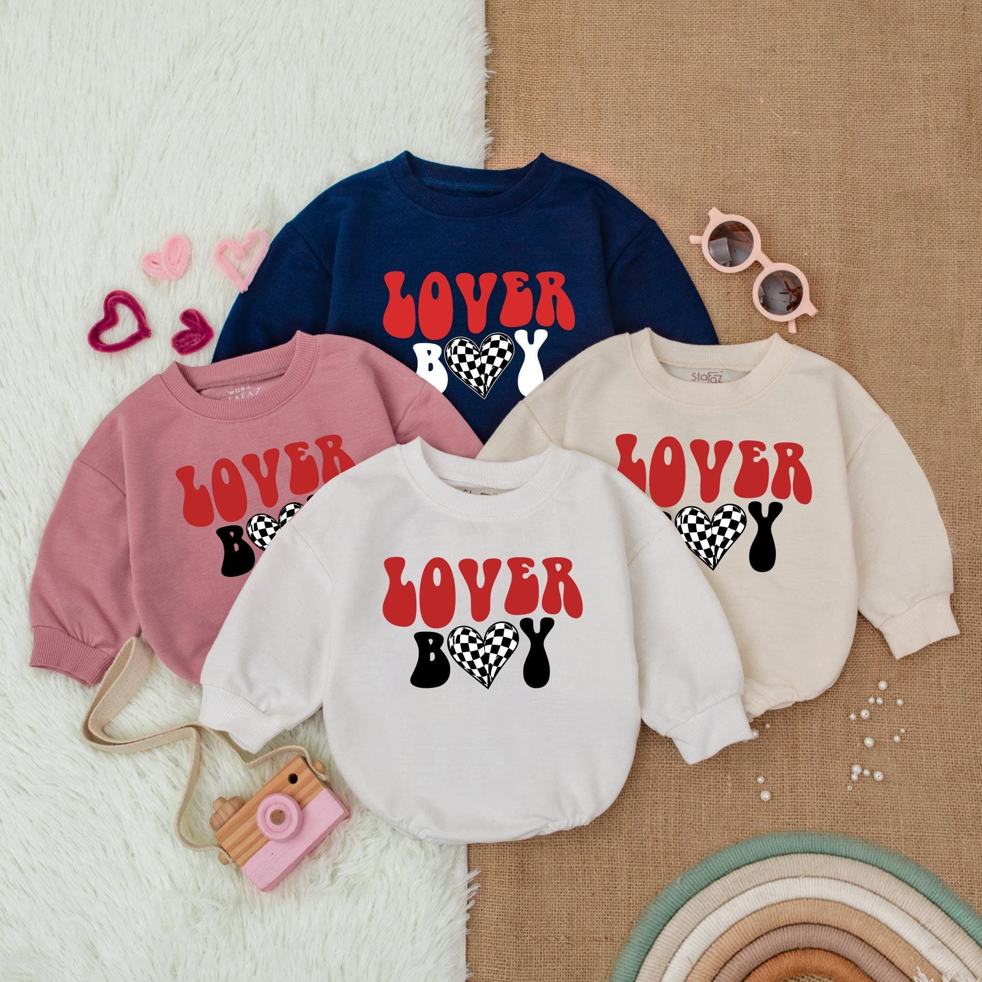 Lover Boy Valentine Baby Bubble Romper Cute Heart Design First Valentine's Outfit for Baby Boy Shower Gift Soft Cotton Fun Playful
