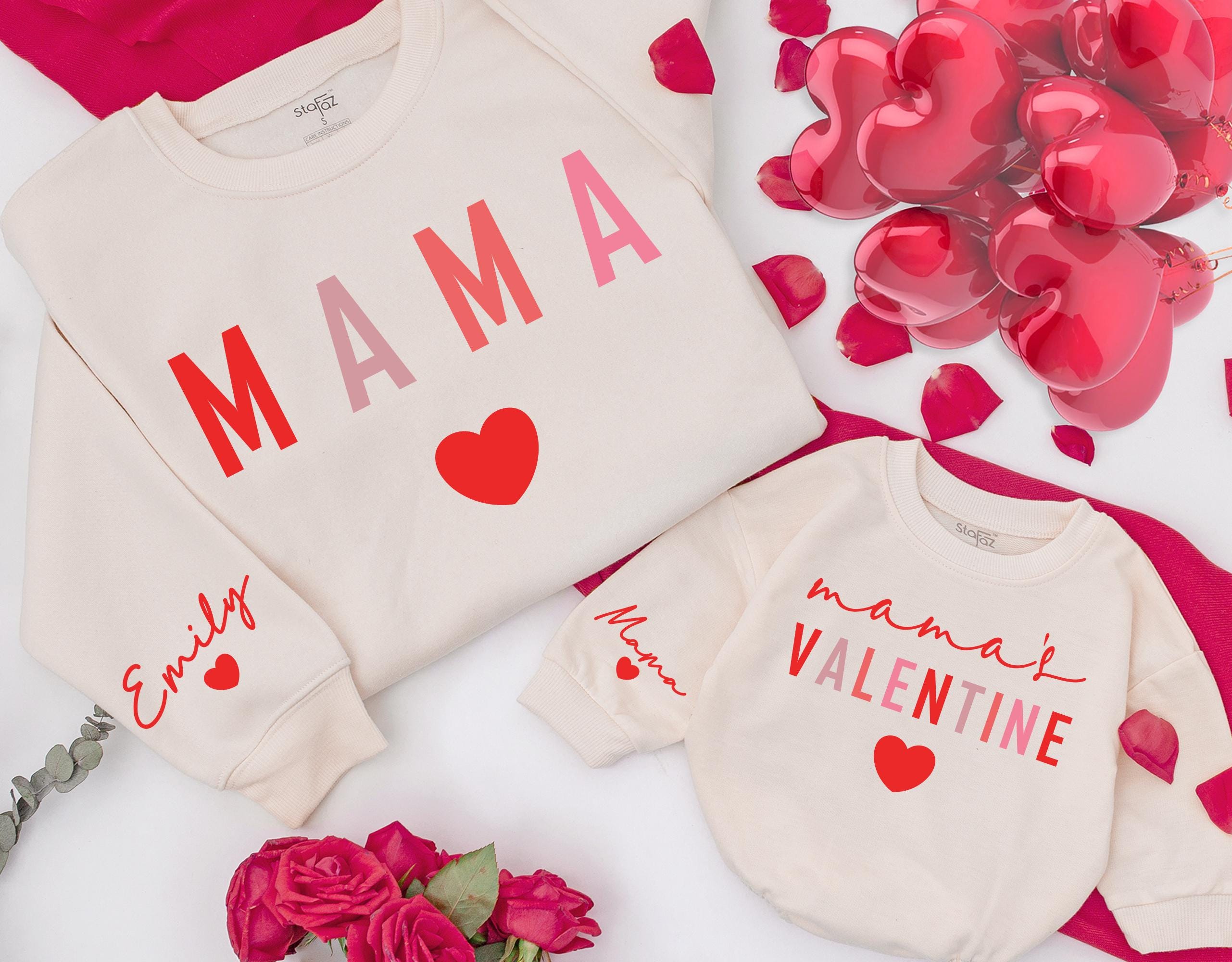 Personalized Retro Mama & Baby Valentine Sweatshirts