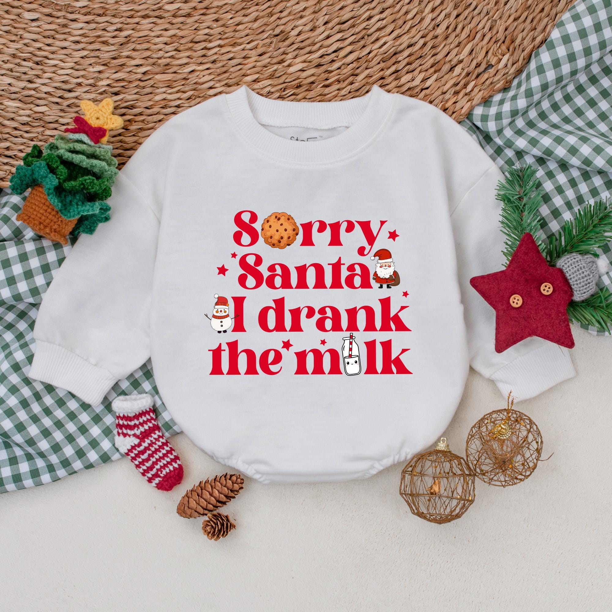 Sorry Santa I Drank the Milk Baby Romper Festive Christmas Bodysuit Winter Outfit Long Sleeve Snowmen Design First Holiday Fit