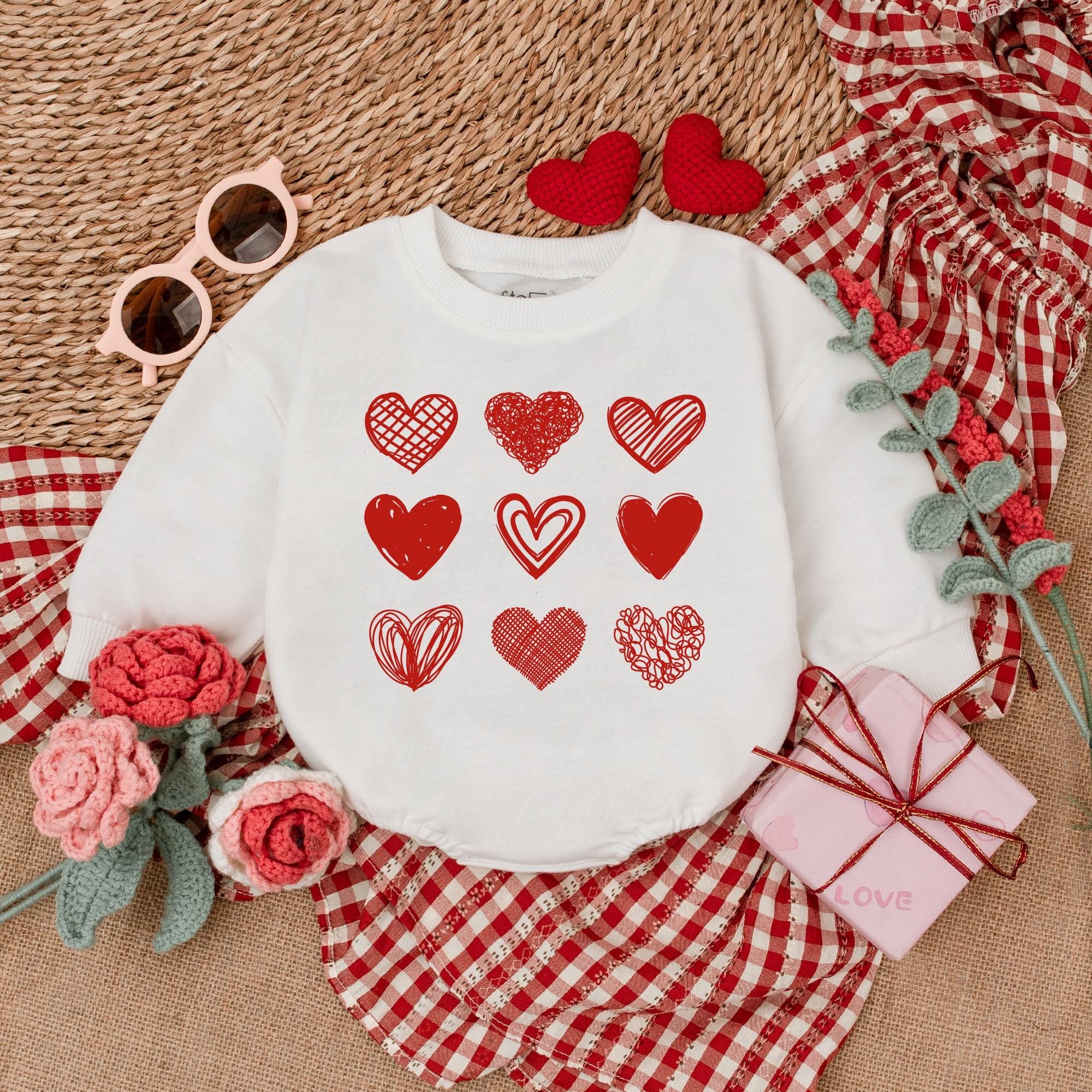 Charming Retro Hearts Baby Romper Valentine Outfit Soft Cotton First Holiday Clothes Unique Textured Pattern Design