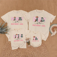Custom Mommy and Me Matching Family Shirts, Cow Print Western Birthday Outfit, Soft Cotton Toddler Romper and Adult Tee for 1st Birthday