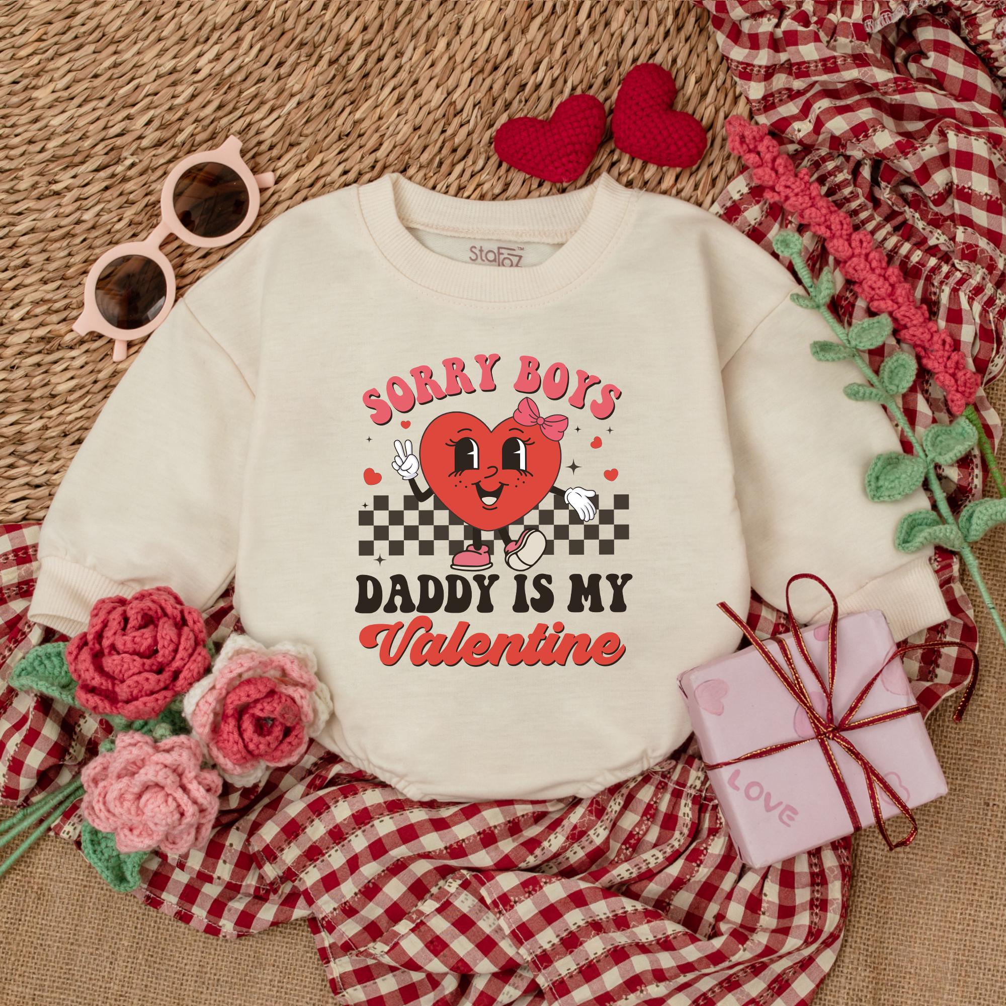 Sorry Boys Daddy is My Valentine Baby Romper Playful Heart Design Girls 1st Valentines Day Outfit Soft Cotton Checkered Pattern
