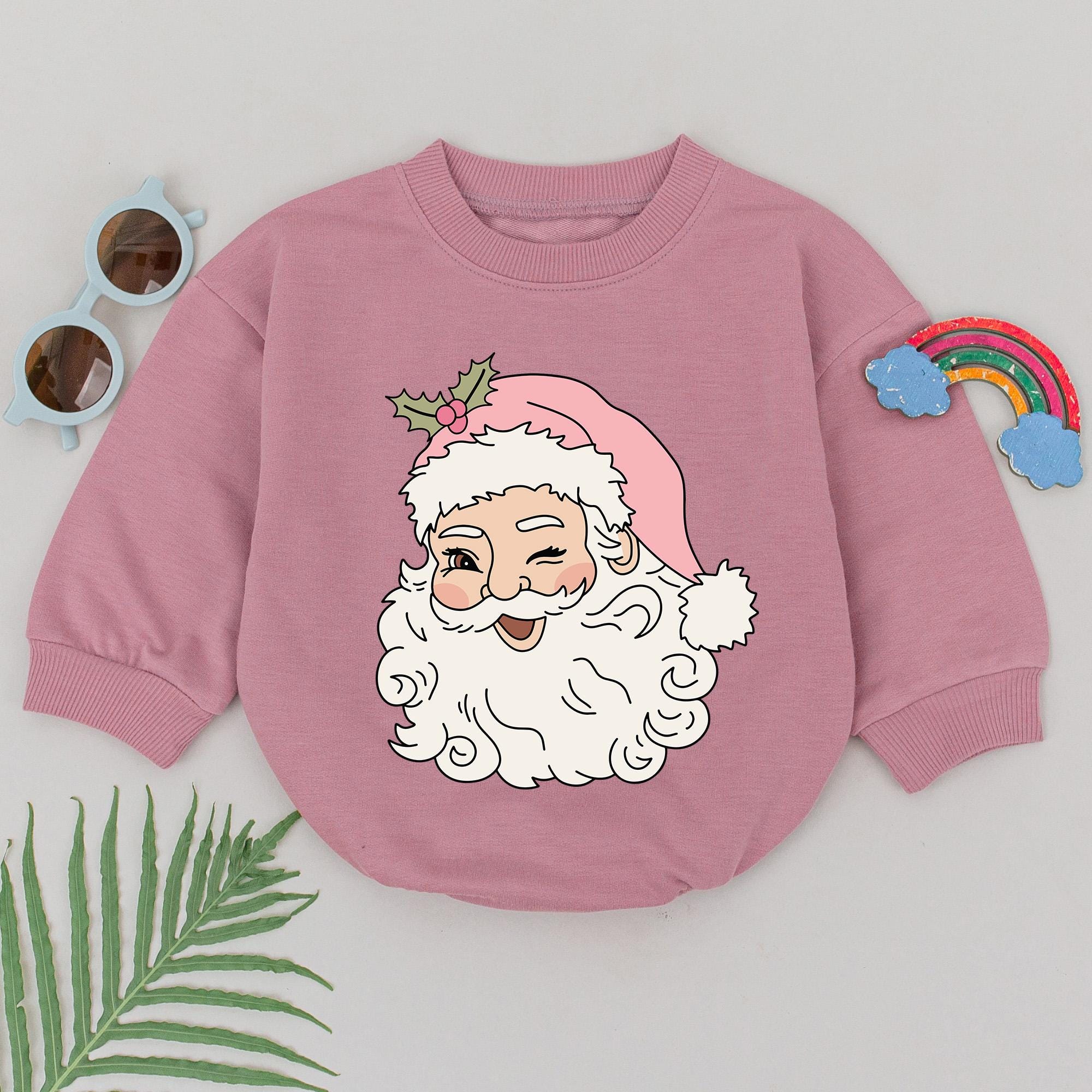 Pink Santa Claus Baby Girl Romper Whimsical First Christmas Outfit Festive Holiday Newborn Gift Soft Cotton Bubble Romper