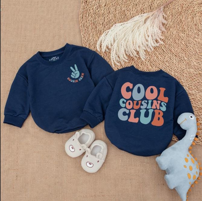 Cool Cousins Club Baby Romper Soft Cotton Peace Sign Graphic Newborn Gift Retro Teal Coral Design Cousin Crew Fun Family Outfit