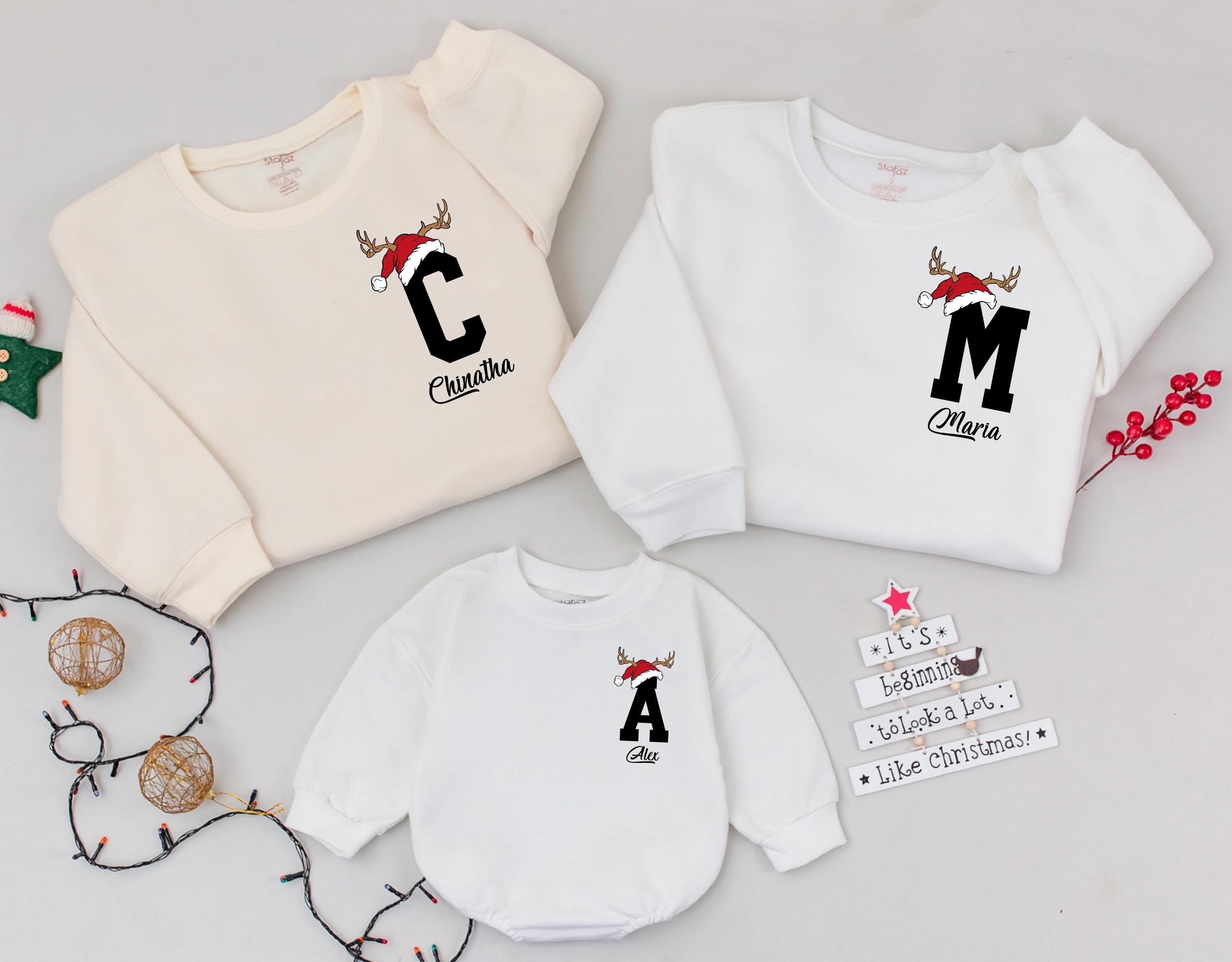 Festive Family Christmas Sweatshirts with Personalized Names