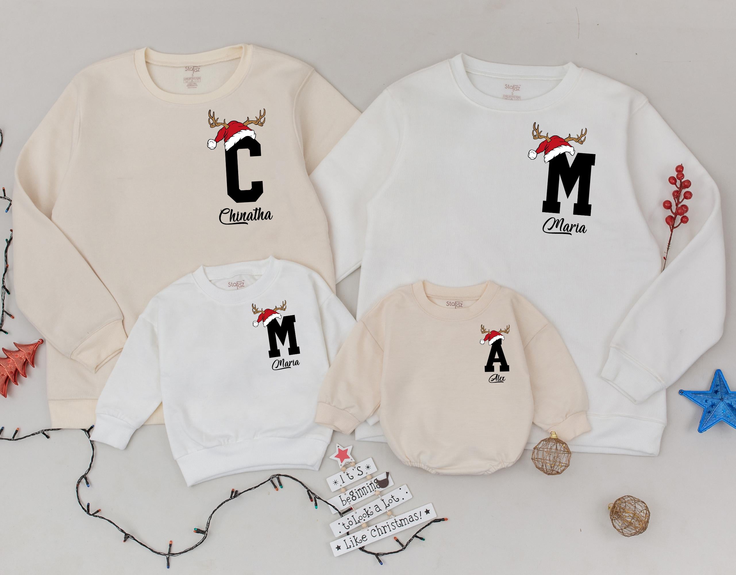 Festive Family Christmas Sweatshirts with Personalized Names
