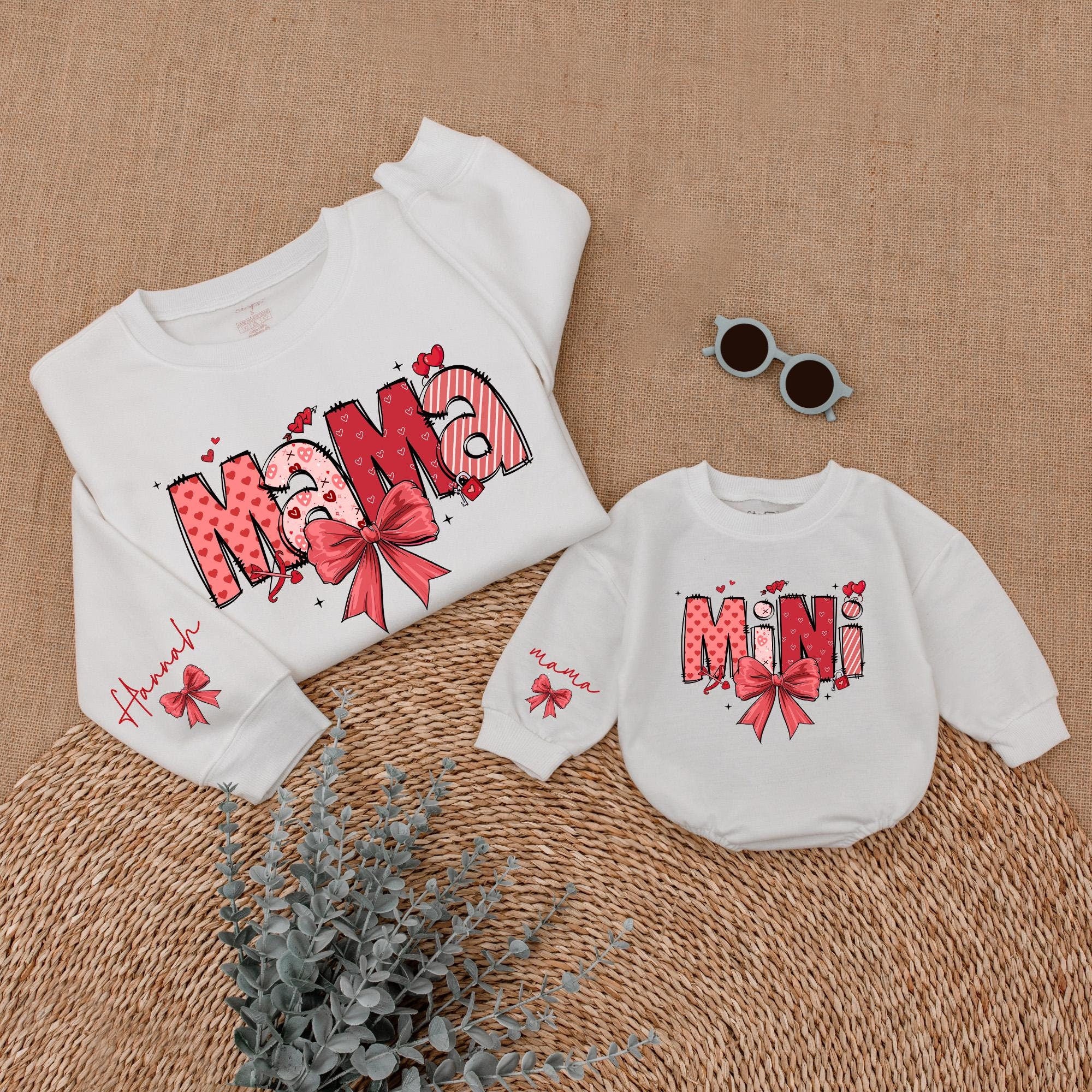 Personalized Mama & Mini Valentine Sweatshirts with Bows