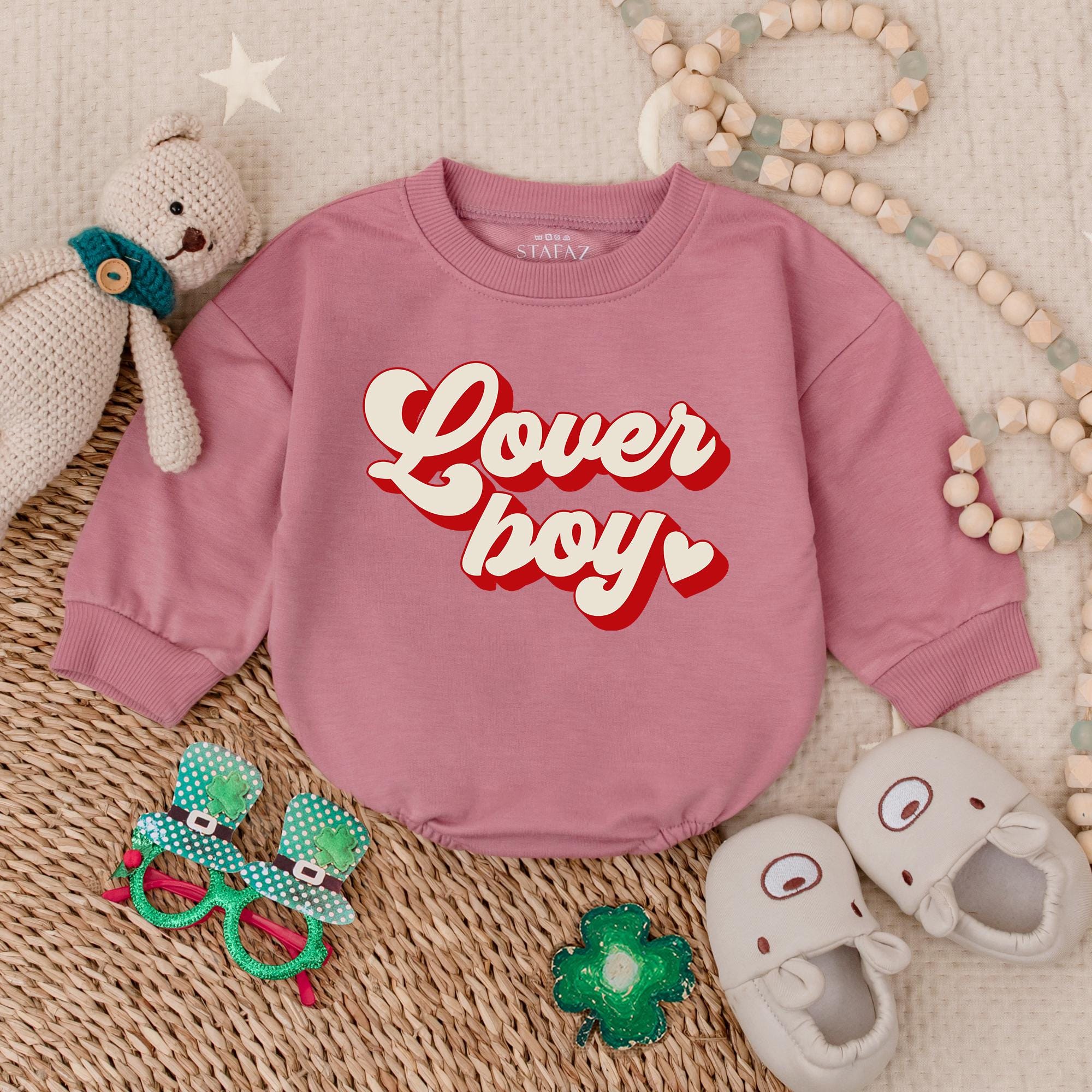 Lover Boy Baby Bodysuit Red Heart Design Newborn Valentine Outfit Soft Cotton Retro Style Infant Clothes Announcement Romper