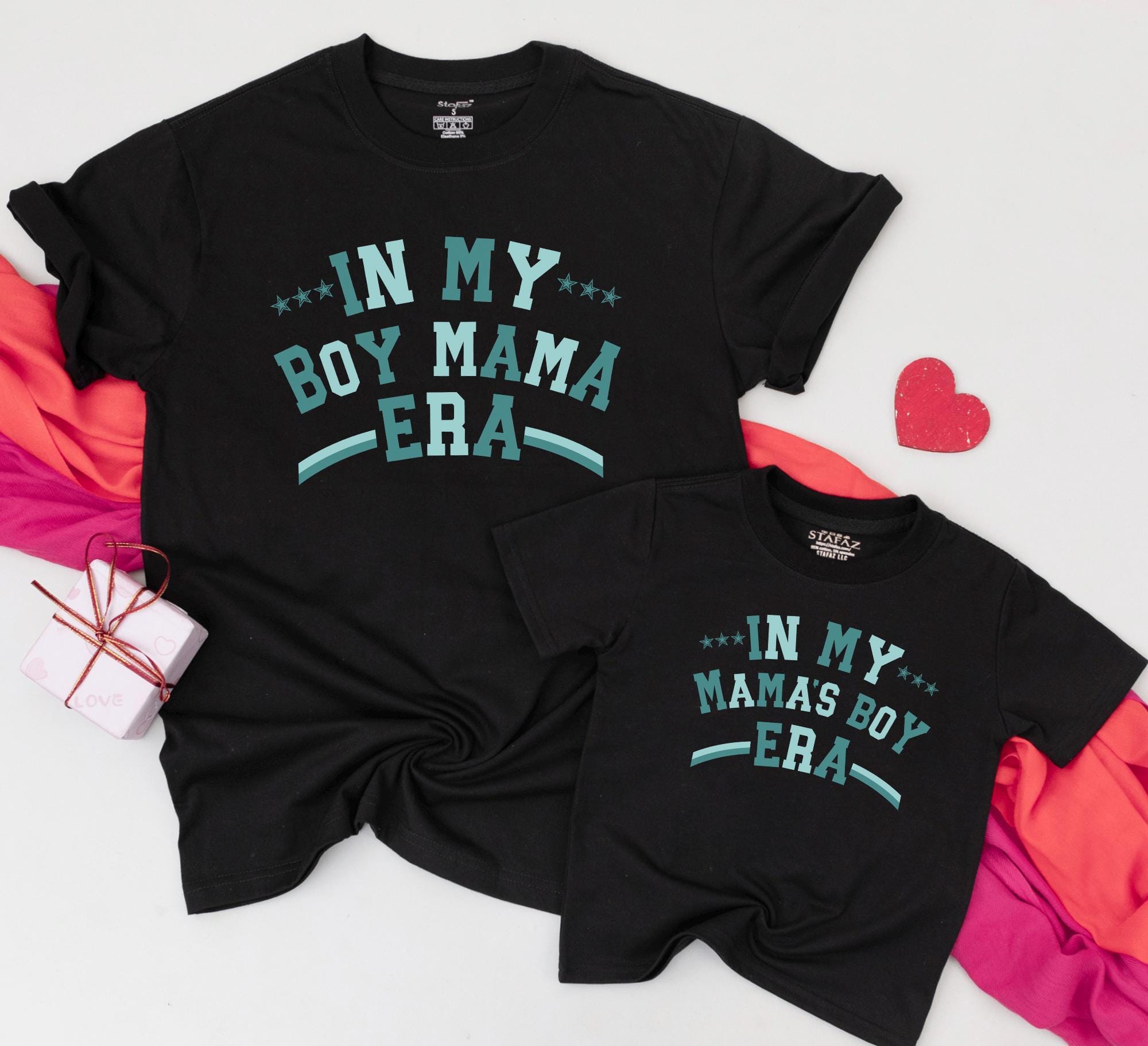 Retro Mom Baby Matching Shirts In My Boy Mama and Mama's Boy Era Teal Star Design Cotton Casual Gift Toddler Infant Outfit