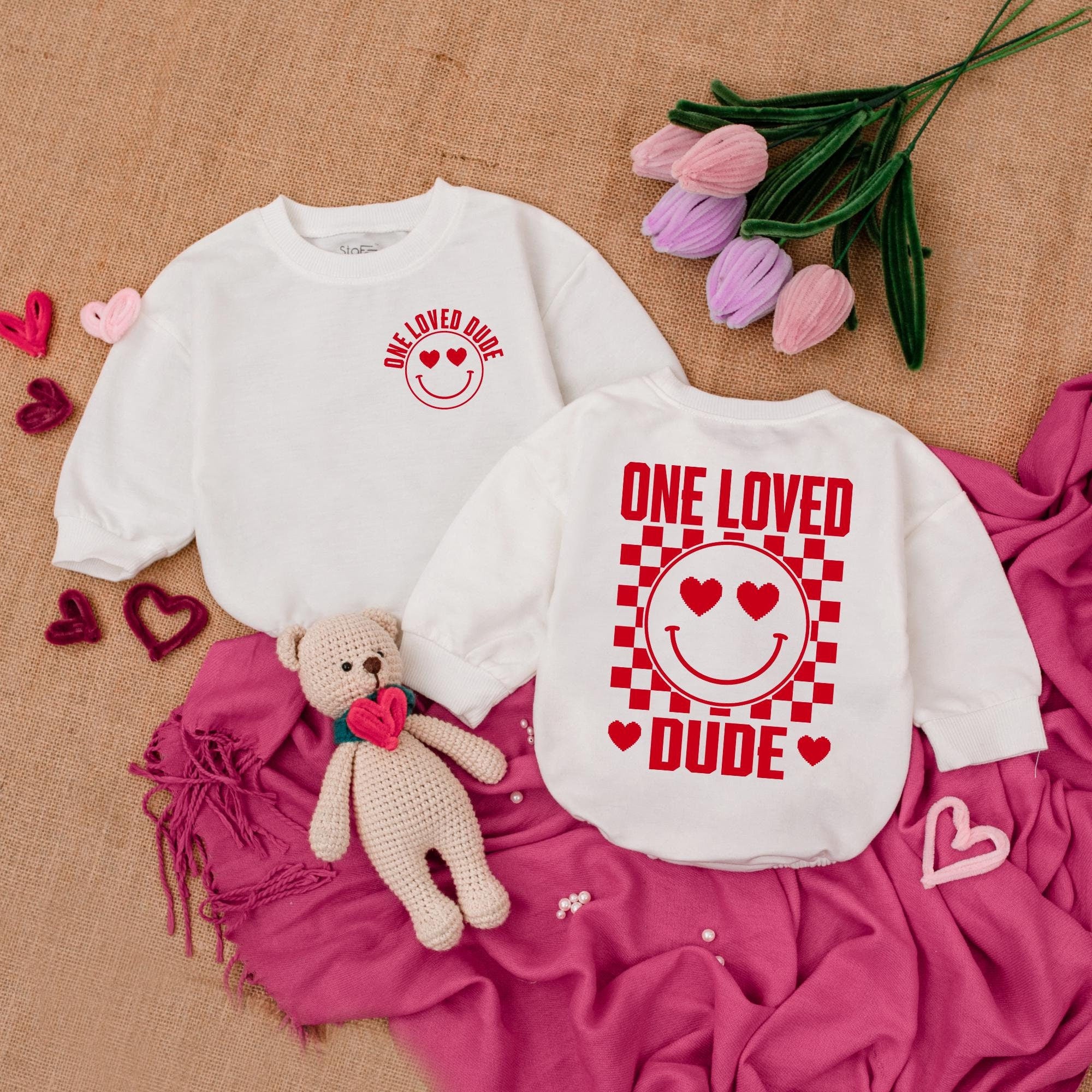 One Loved Dude Baby Bodysuit Red White Smiley Face Soft Cotton Romper Newborn Boy Valentine Outfit Comfortable Infant Clothes