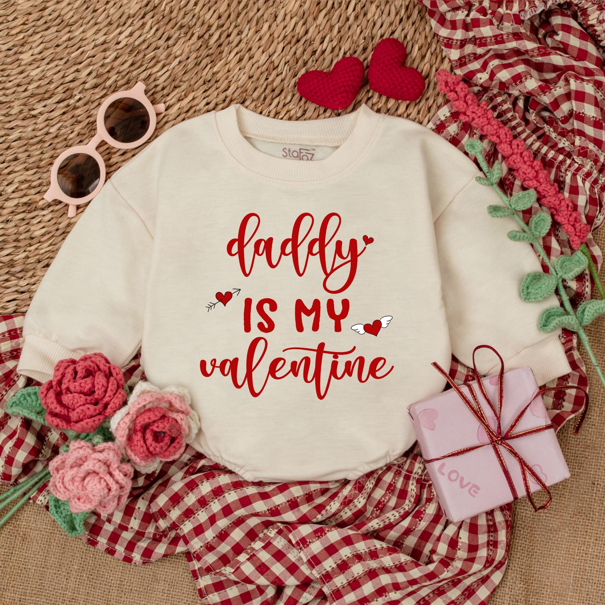 Daddy Is My Valentine Baby Romper Cute Hearts Arrows Design First Valentine's Day Outfit for Boys and Girls Soft Cotton Cozy Festive Wear