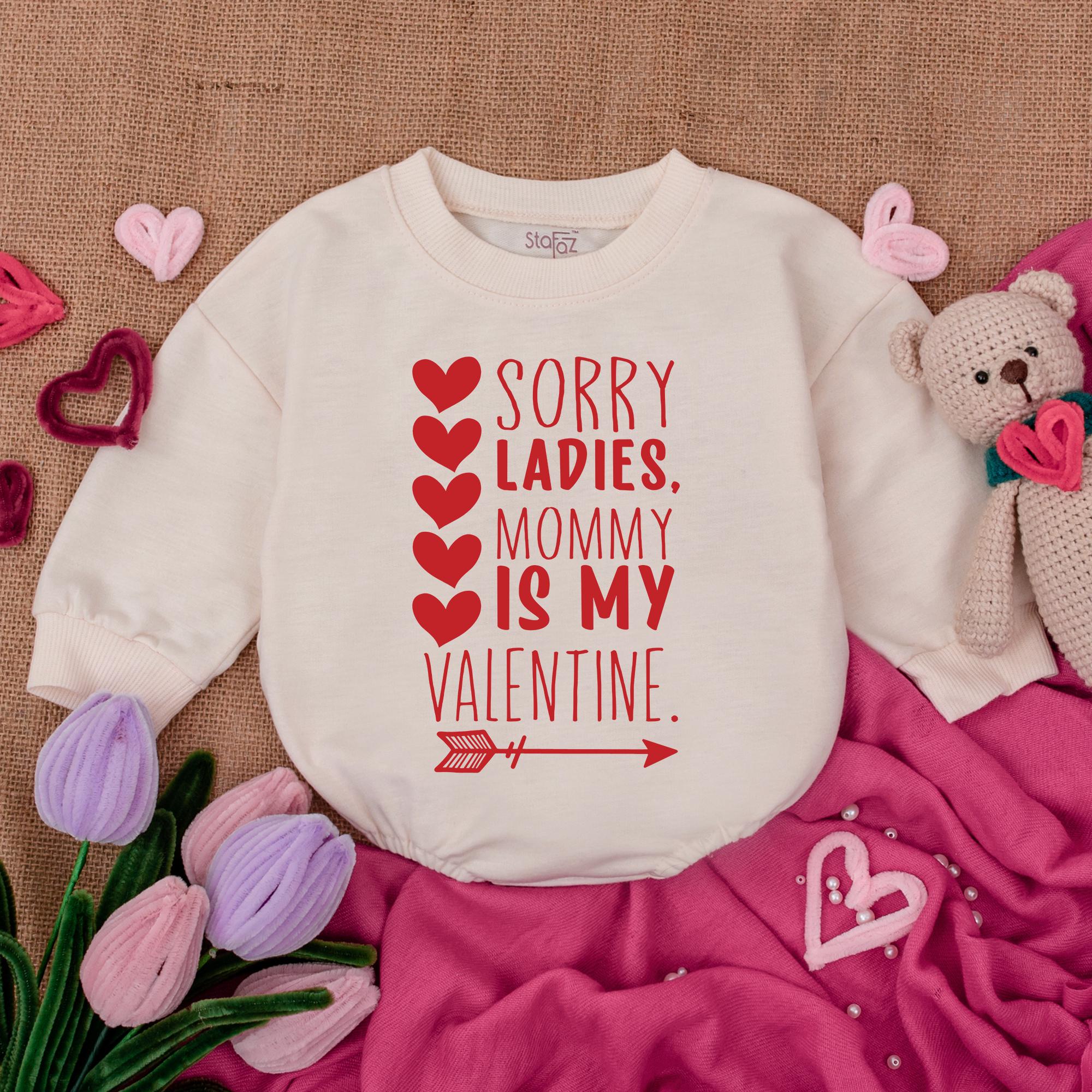 Sorry Ladies Mommy Is My Valentine Baby Romper Soft Cotton Newborn Outfit with Hearts and Arrow Design for Boys Holiday Gift