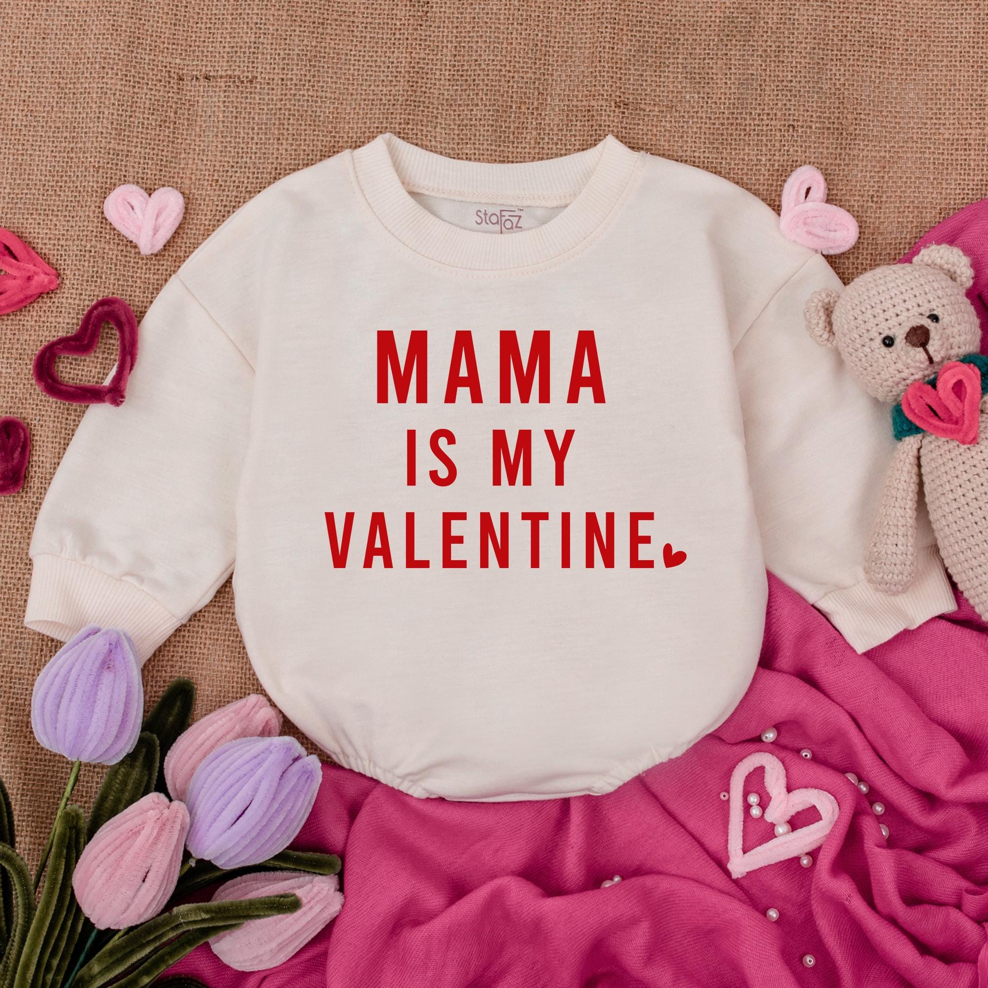 Mama Is My Valentine Baby Romper Red Heart Design Cute Newborn Infant Boy Outfit Soft Cotton Playful Valentine's Day Gift