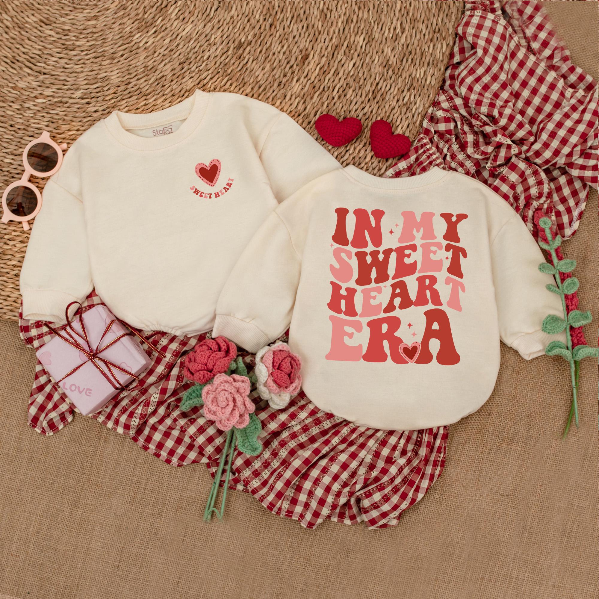 In My Sweet Heart Era Baby Romper Valentine's Day Outfit Soft Cotton Newborn Bodysuit 1st Valentines Baby Clothes Red Heart Design