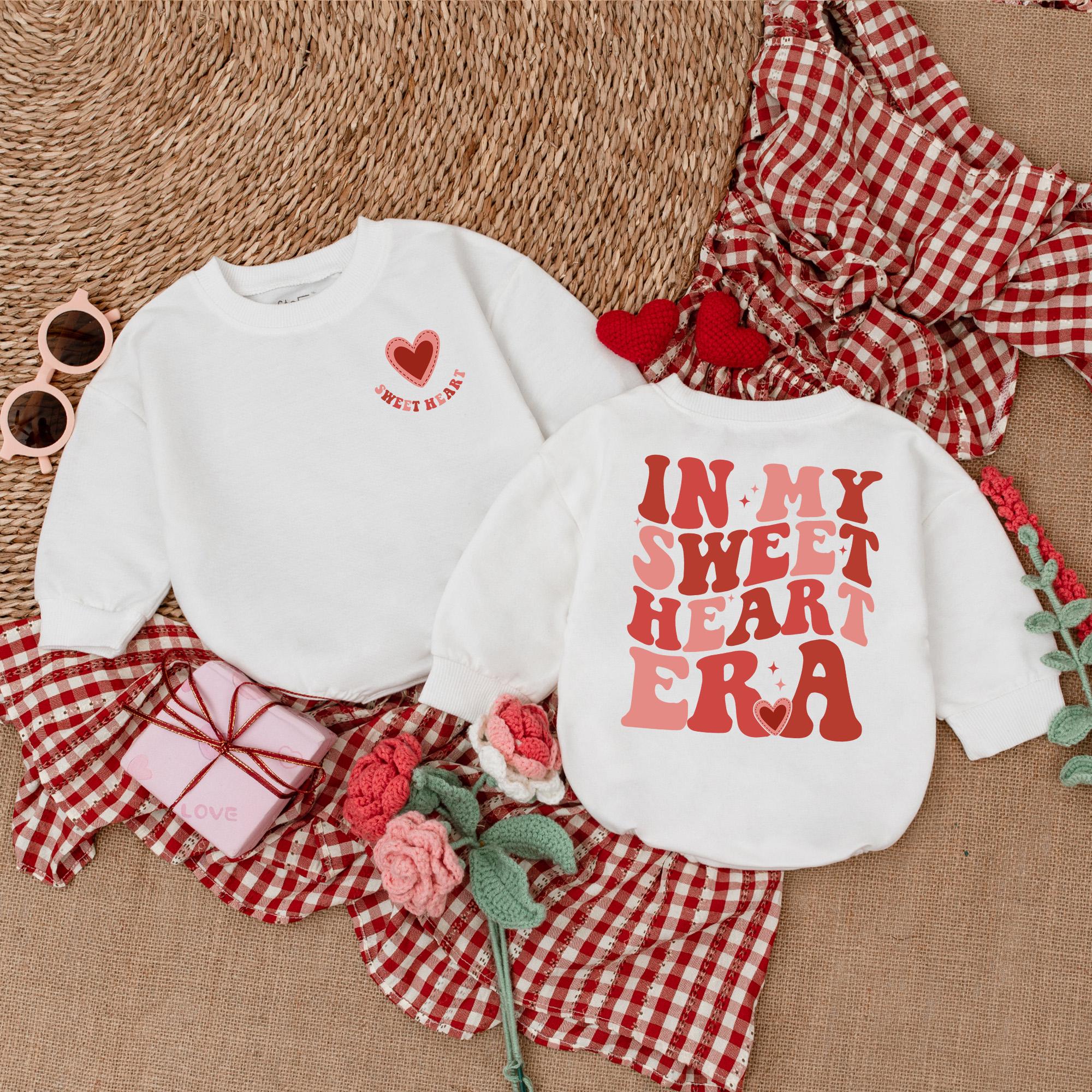 In My Sweet Heart Era Baby Romper Valentine's Day Outfit Soft Cotton Newborn Bodysuit 1st Valentines Baby Clothes Red Heart Design