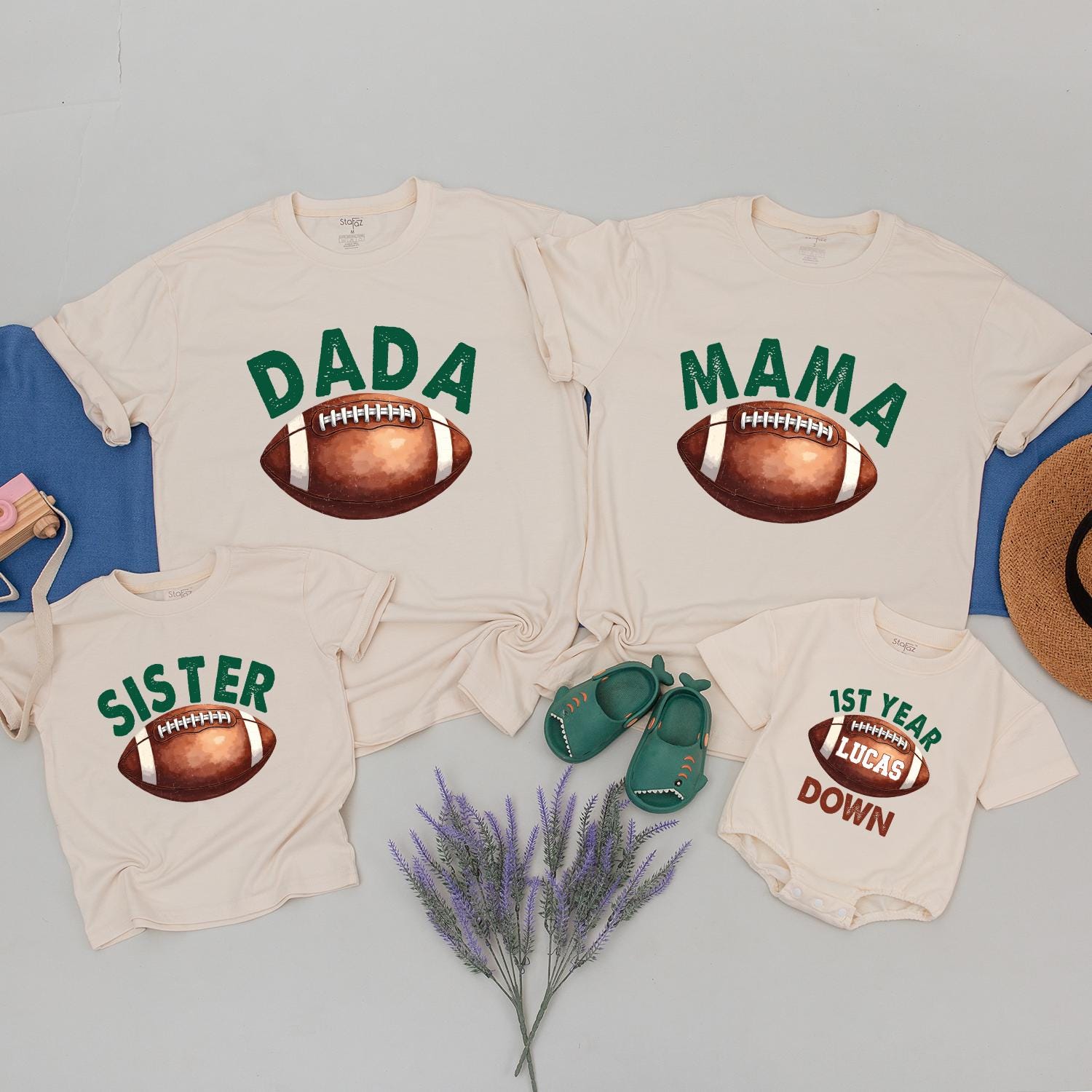 Matching Family Football Shirts Personalized 1st Year Down Outfit Custom Baby Toddler Birthday Cotton Soft Playful Gift Celebration