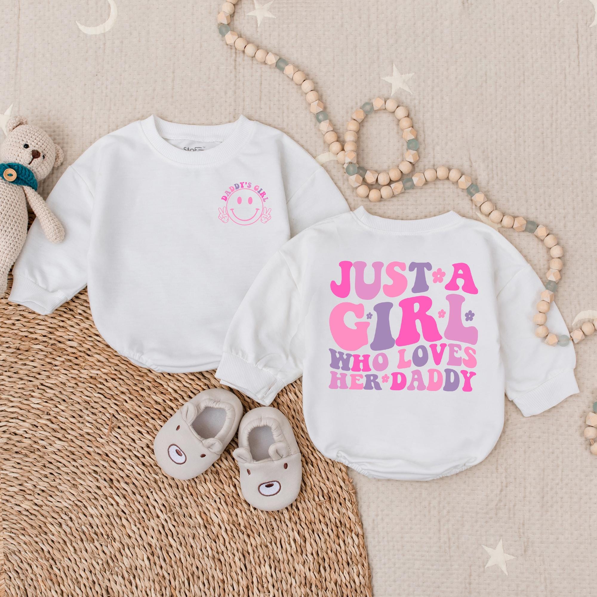 Just A Girl Who Loves Her Daddy Romper for Baby Girl Heart Star Design Soft Cotton Daddy's Girl Outfit Gift Birthday Party