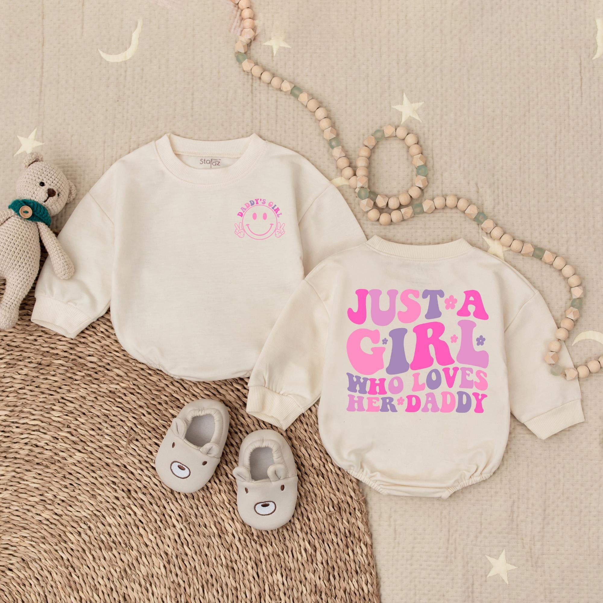 Just A Girl Who Loves Her Daddy Romper for Baby Girl Heart Star Design Soft Cotton Daddy's Girl Outfit Gift Birthday Party