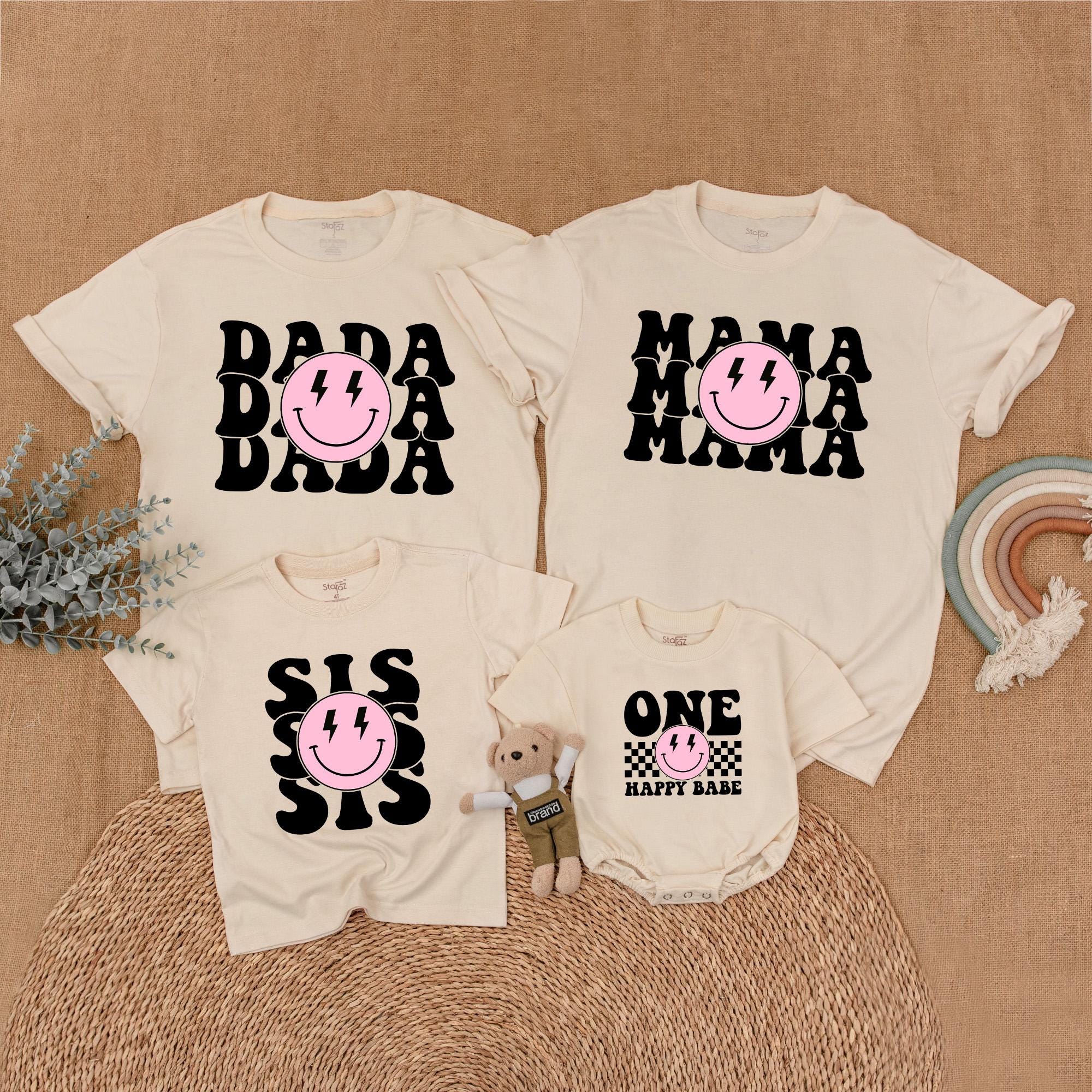 Pink One Happy Babe Family Birthday Shirt with Smiley Face