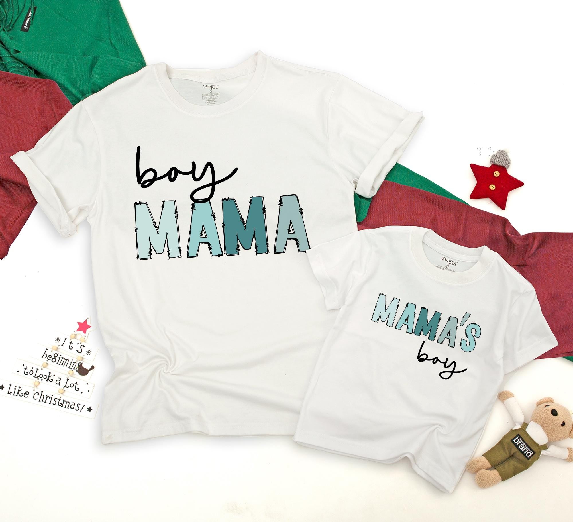 Boy Mama and Mama's Boy Matching Shirts Fun Blue Teal Script Cotton Mom Son Outfits Baby Shower Gift Comfortable New Mom Apparel