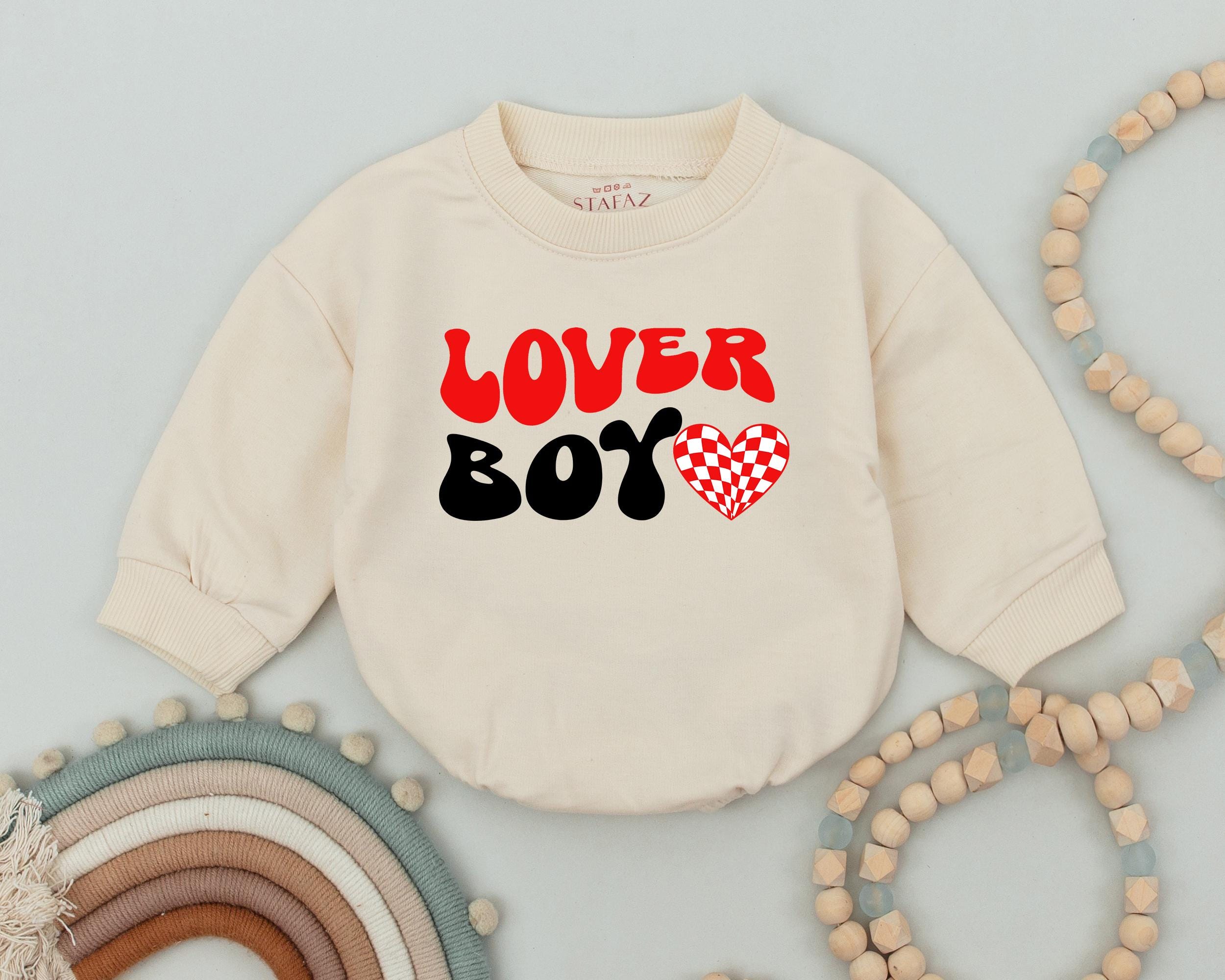 Lover Boy Bubble Romper Valentine's Baby Outfit Infant Bodysuit Red White Fun Heart Design Baby Shower Gift Kids Festive Clothes