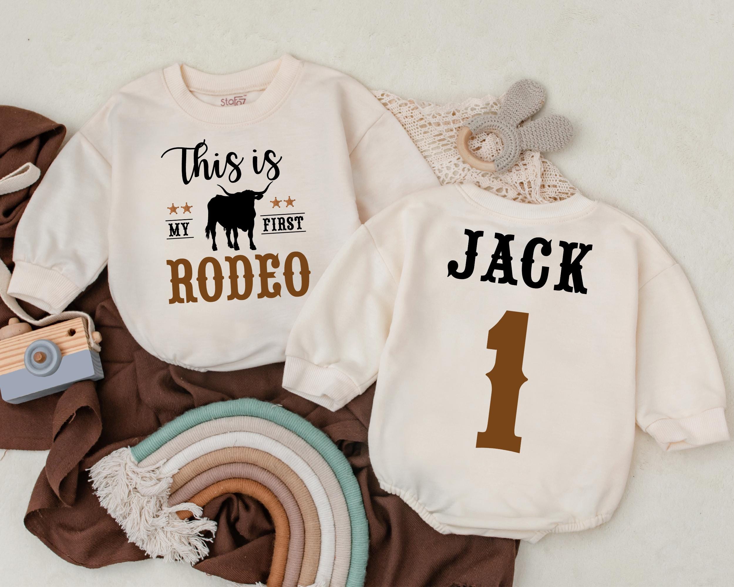 Personalized First Rodeo Baby Romper Retro Cowboy Design Custom Name Birthday Outfit Infant Western Style Cotton Soft Comfortable