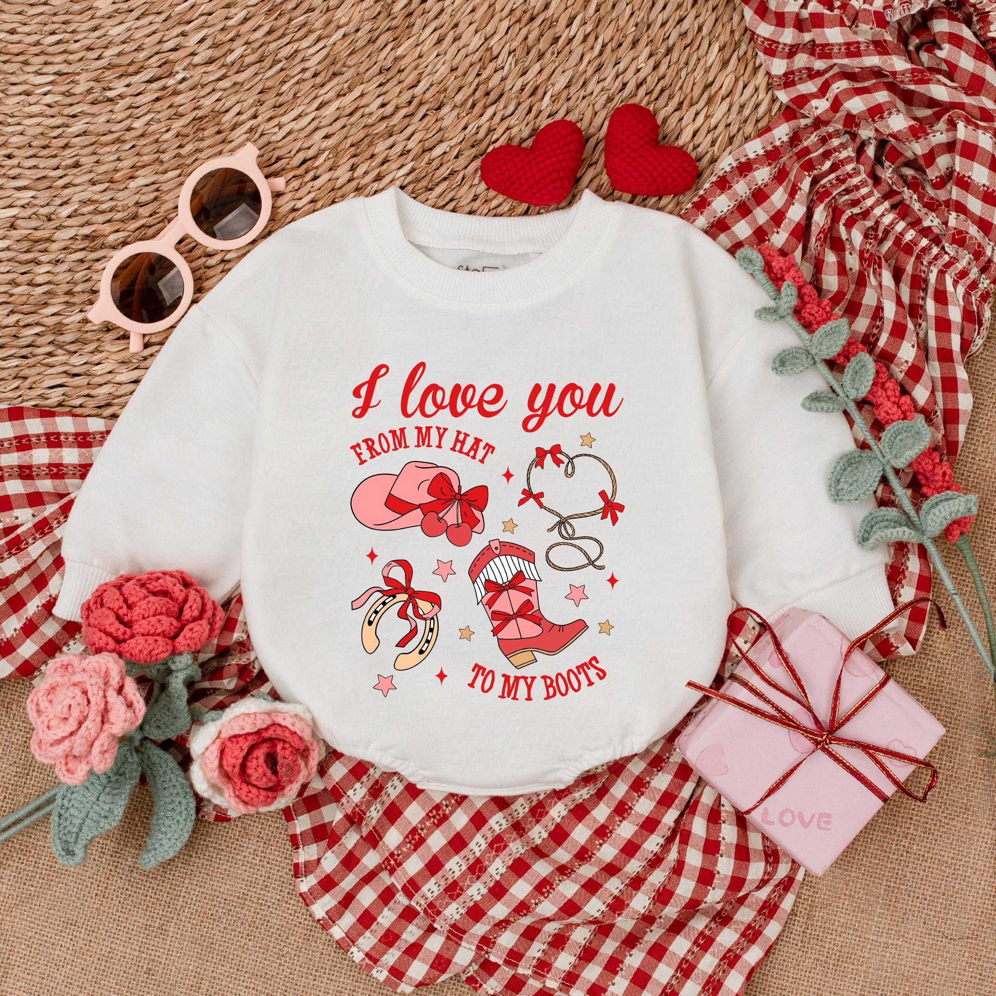 Western Valentine Baby Romper with Cowboy Hat Heart Boots Design My 1st Valentine's Day Outfit Soft Cotton Infant Girl Boy Holiday Wear