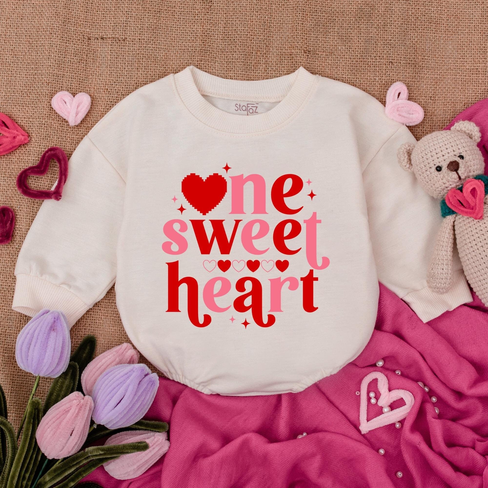 One Sweet Heart Valentine Baby Bodysuit Newborn Romper First Valentine Outfit Soft Cotton Infant Clothes Playful Design