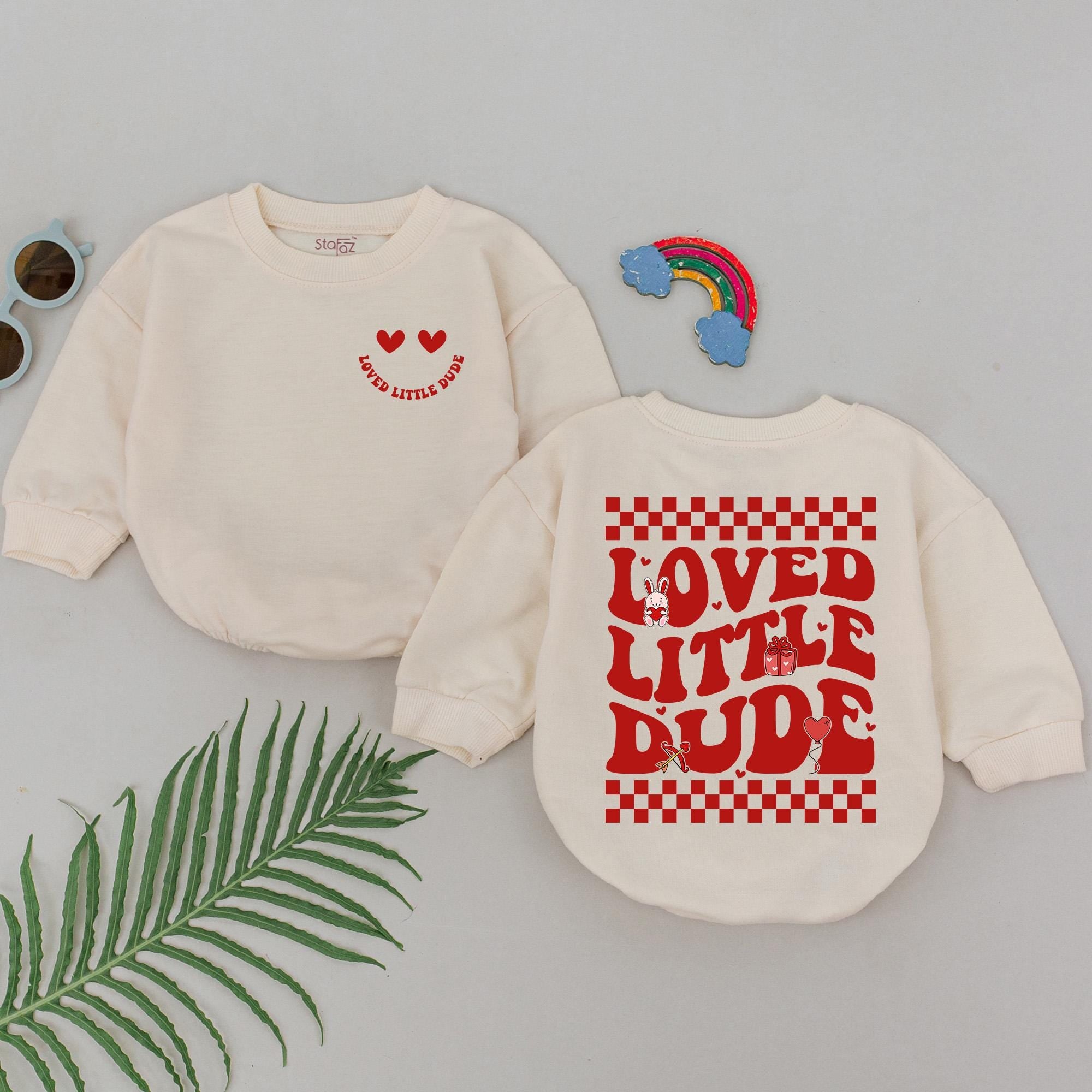Loved Little Dude Baby Romper First Valentine's Day Outfit Soft Cotton Red Hearts Checkered Pattern Festive Infant Bodysuit Gift