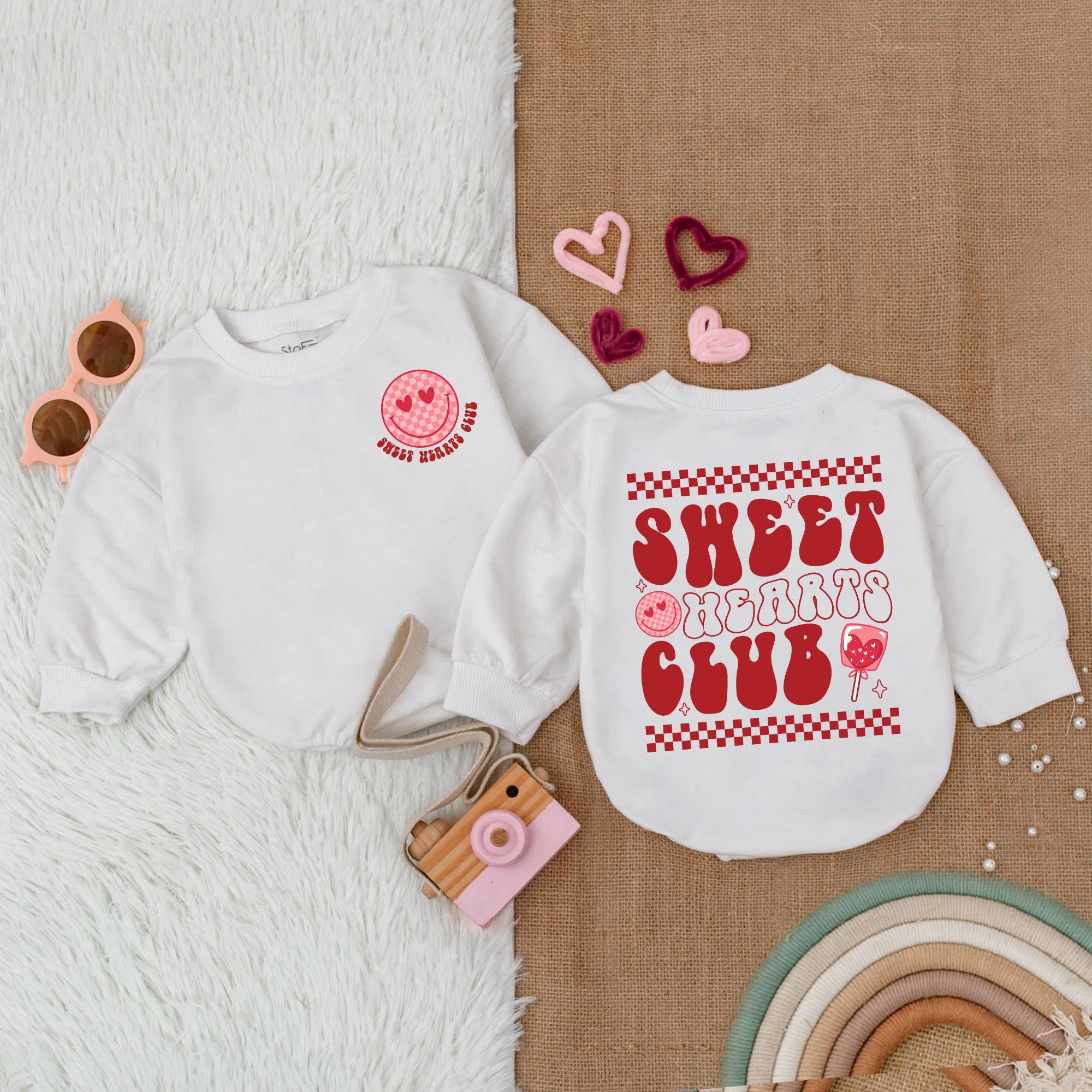 Sweet Hearts Club Baby Valentine Romper Retro Red Pink Bodysuit Infant Girls Boys Soft Cotton Vintage Style Holiday Outfit