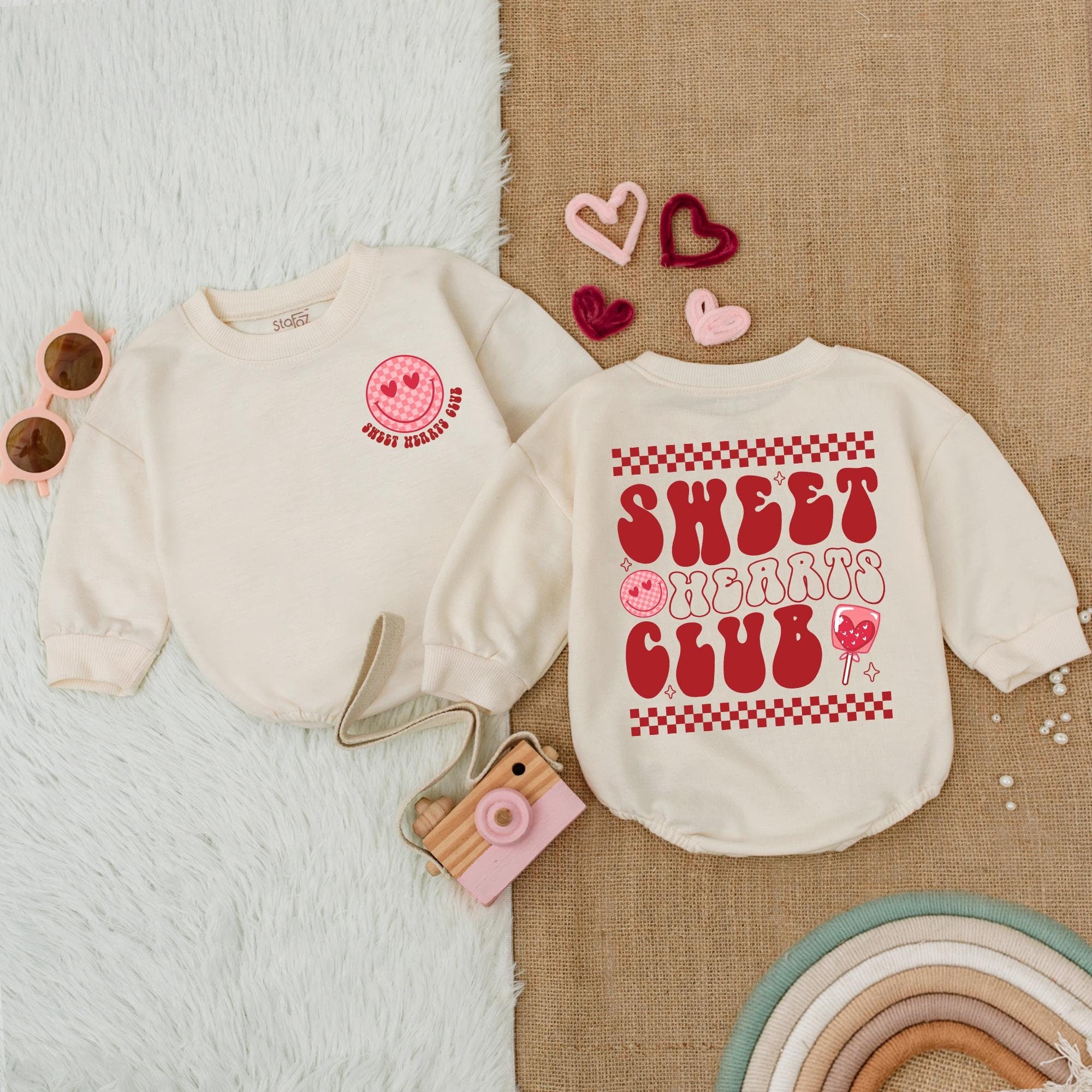 Sweet Hearts Club Baby Valentine Romper Retro Red Pink Bodysuit Infant Girls Boys Soft Cotton Vintage Style Holiday Outfit