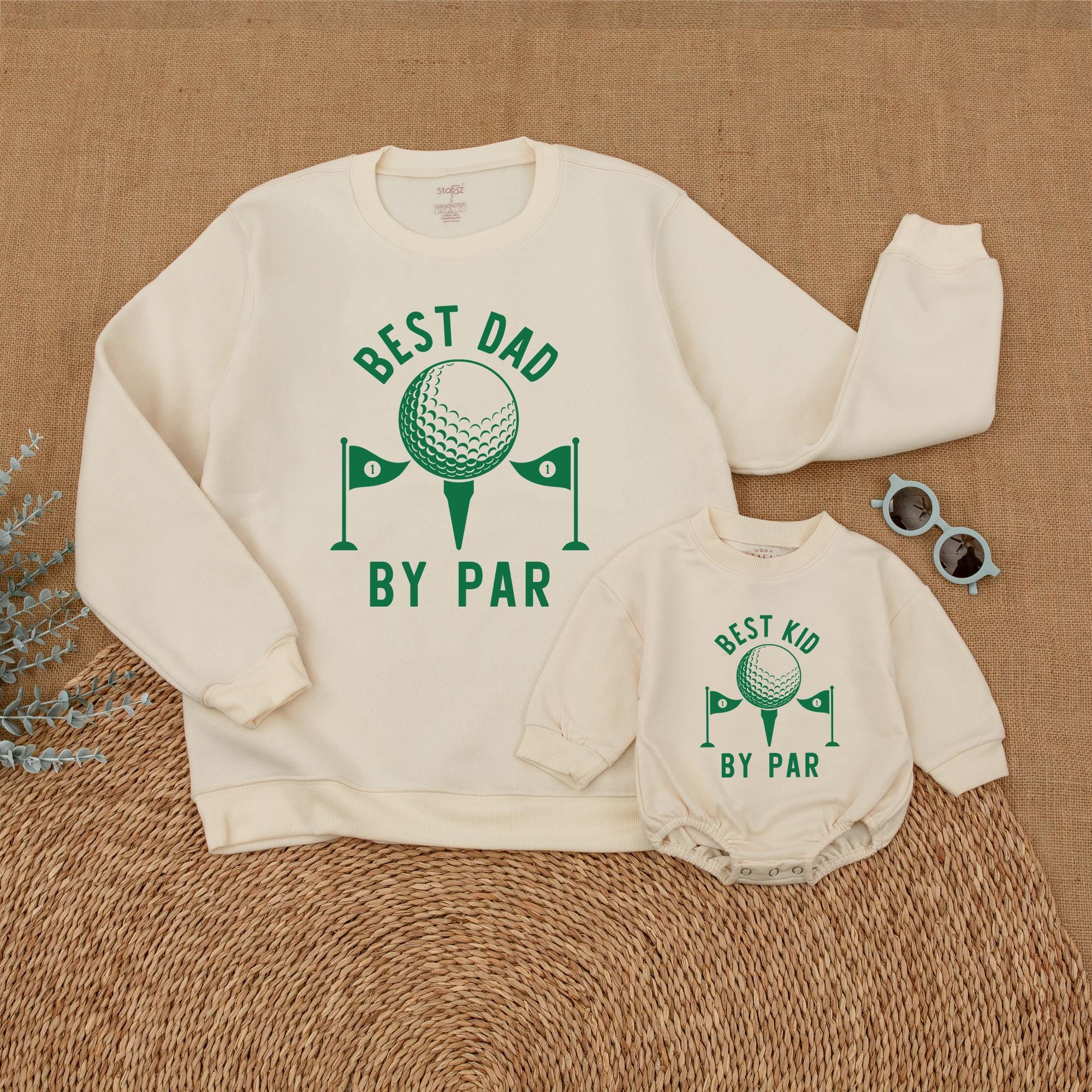 Best Dad By Par and Best Kid By Par Golf Romper Sweatshirts Matching Gift for Baby and Father Soft Cotton Family Holiday Outfit