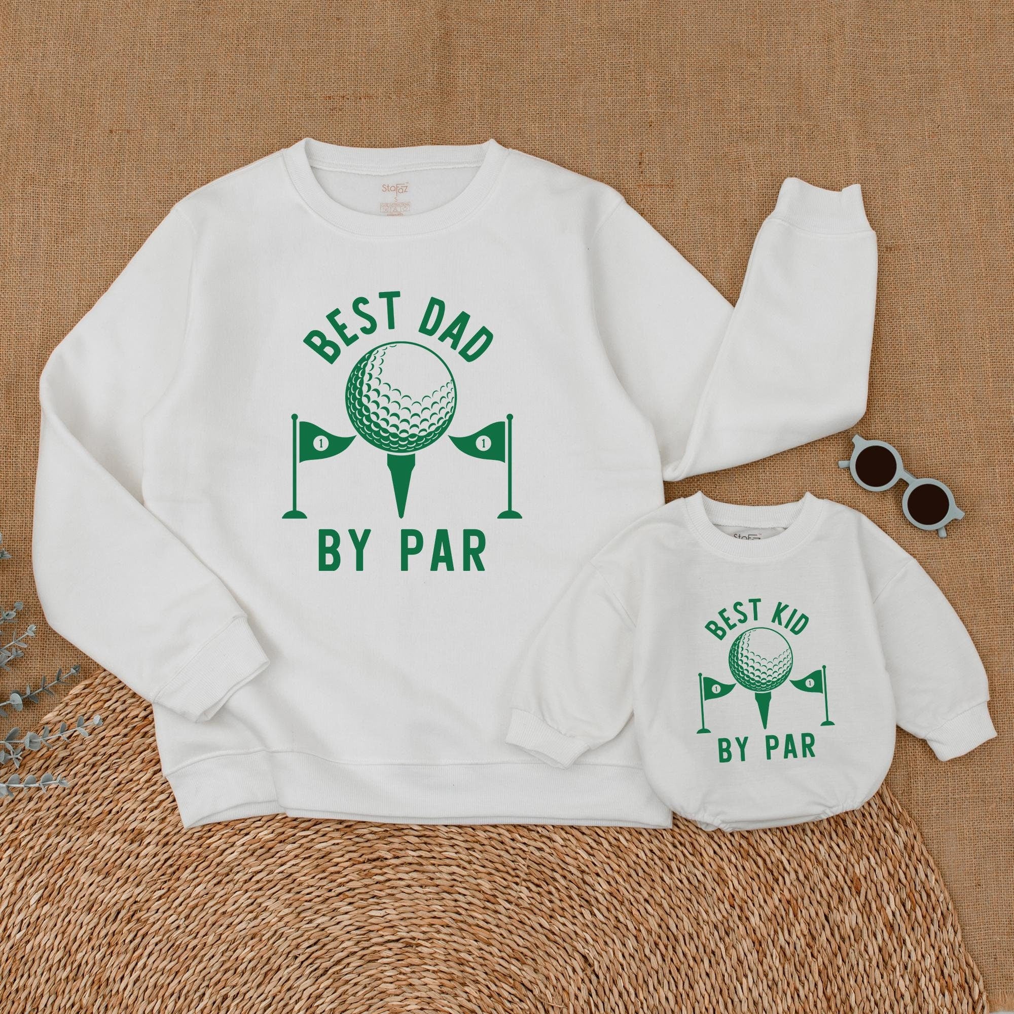 Best Dad By Par and Best Kid By Par Golf Romper Sweatshirts Matching Gift for Baby and Father Soft Cotton Family Holiday Outfit