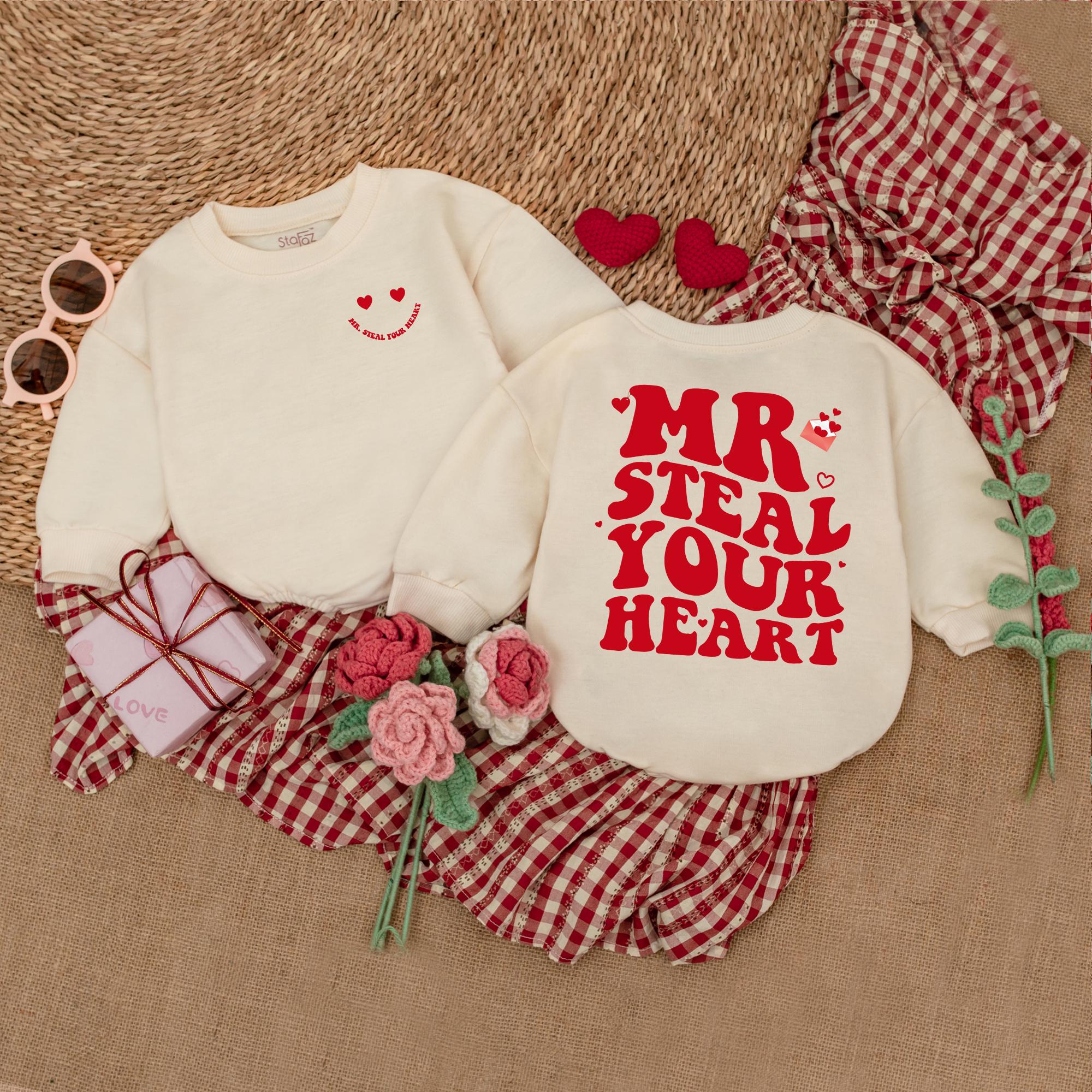 Mr Steal Your Heart Baby Boy Romper Valentine's Bodysuit First Valentines Day Outfit Cute Heart Design Comfortable Cotton Gift