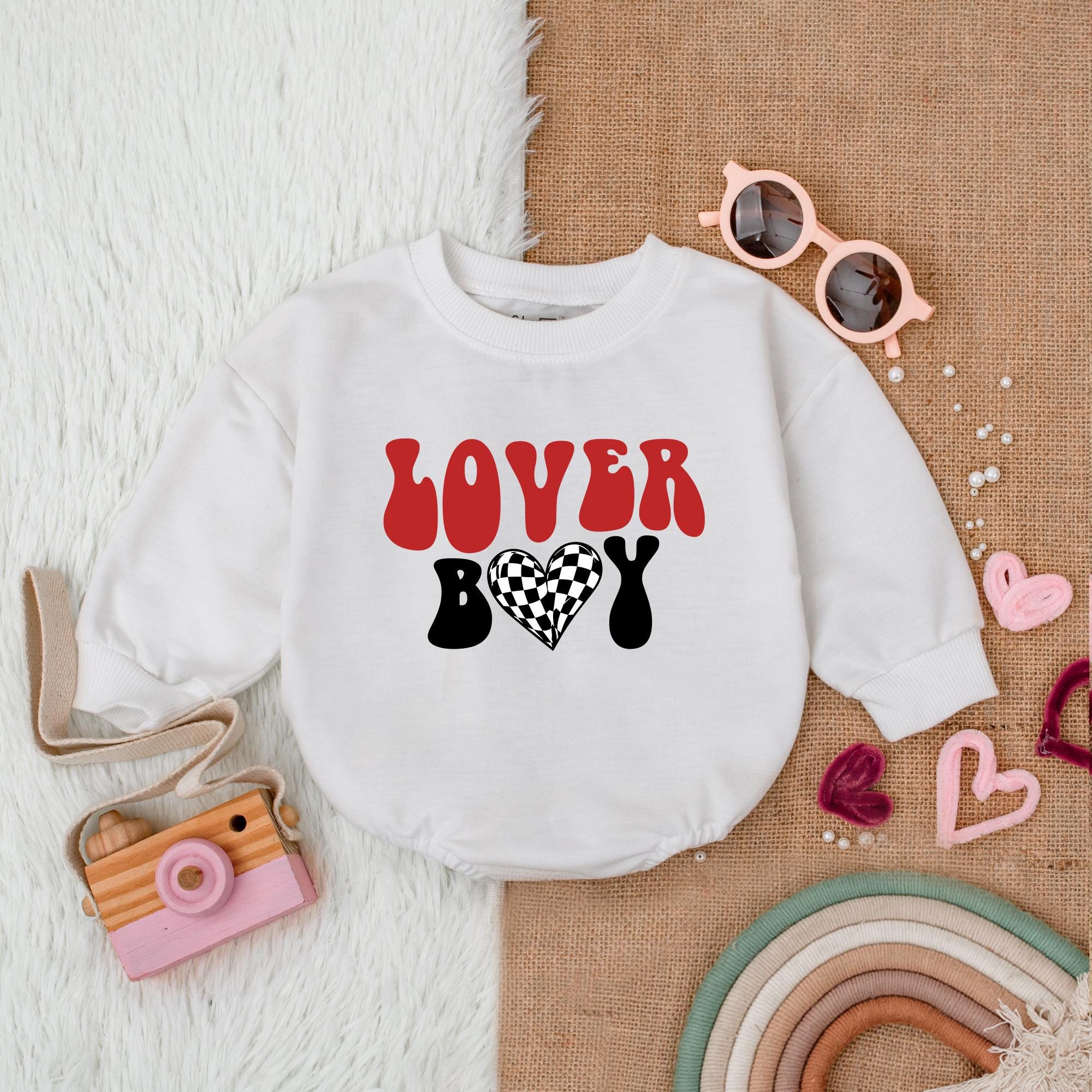 Lover Boy Valentine Baby Bubble Romper Cute Heart Design First Valentine's Outfit for Baby Boy Shower Gift Soft Cotton Fun Playful