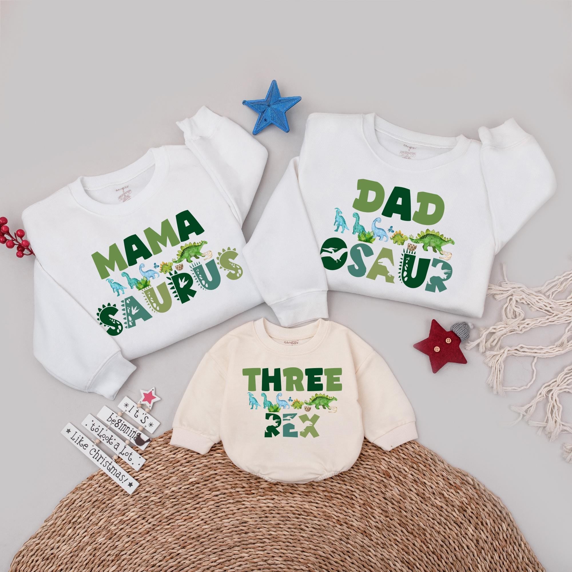 Family Dinosaur Birthday Sweatshirt Set for 3rd Birthday