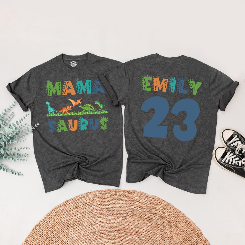 Matching Family Dinosaur Birthday Shirts Custom Name Mama Saurus Dada Saurus Kids Dino Tee Vibrant Colors Fun Playful Design