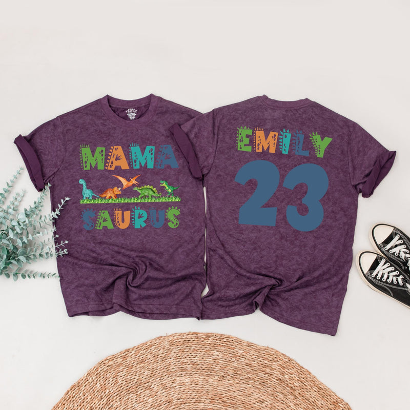 Matching Family Dinosaur Birthday Shirts Custom Name Mama Saurus Dada Saurus Kids Dino Tee Vibrant Colors Fun Playful Design