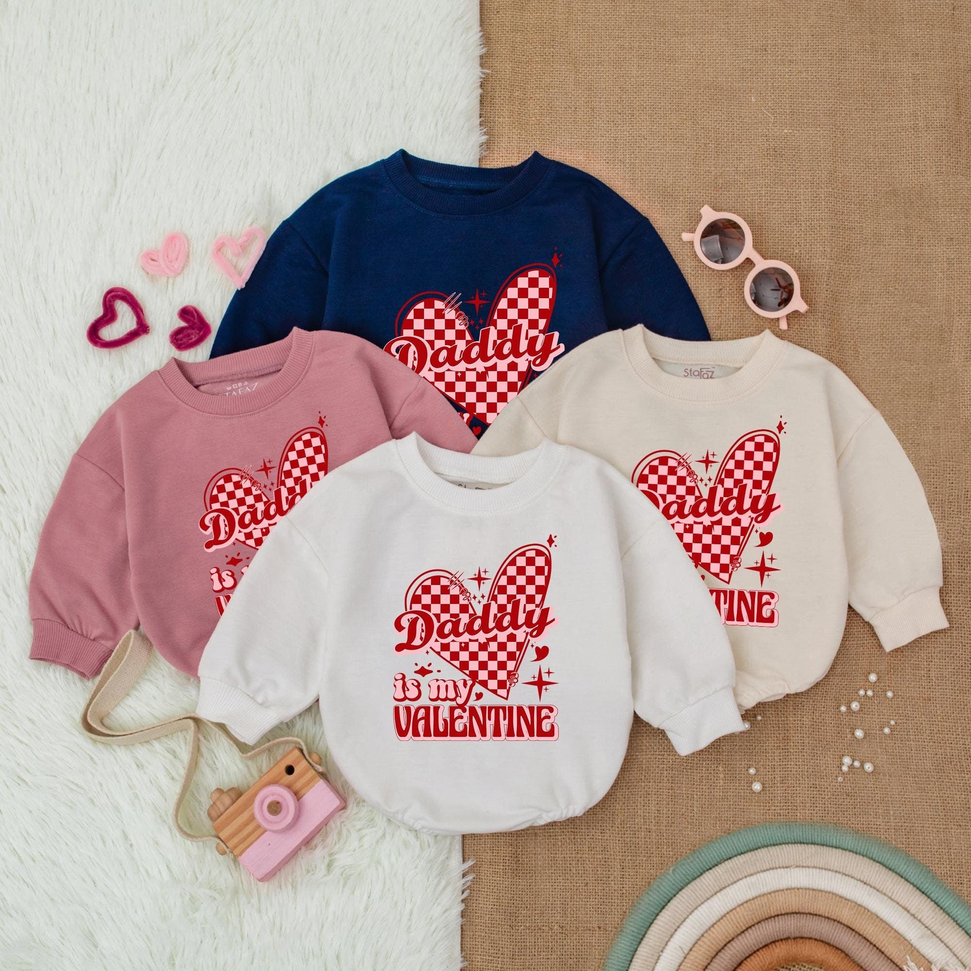 Daddy Is My Valentine Baby Romper with Heart Design Cute First Valentine's Day Bodysuit for Girls Comfortable Infant Gift Outfit