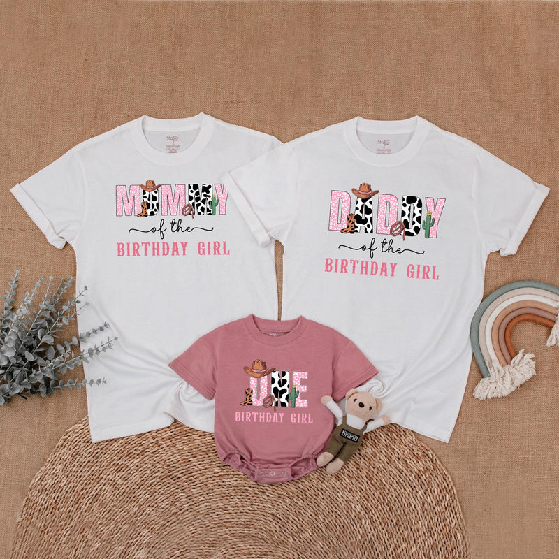 Custom Mommy and Me Matching Family Shirts, Cow Print Western Birthday Outfit, Soft Cotton Toddler Romper and Adult Tee for 1st Birthday