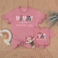 Custom Mommy and Me Matching Family Shirts, Cow Print Western Birthday Outfit, Soft Cotton Toddler Romper and Adult Tee for 1st Birthday