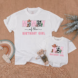 Custom Mommy and Me Matching Family Shirts, Cow Print Western Birthday Outfit, Soft Cotton Toddler Romper and Adult Tee for 1st Birthday