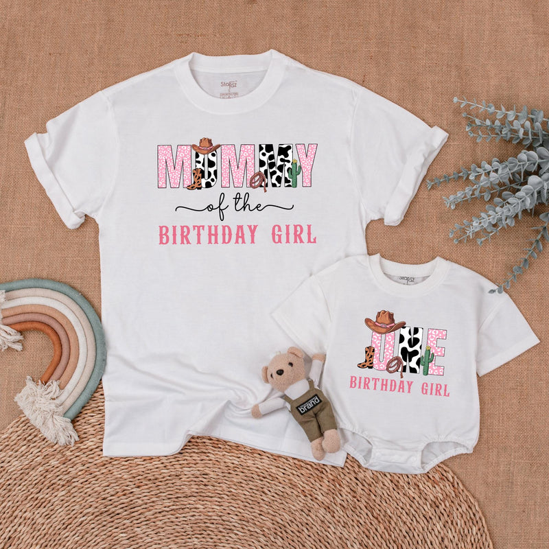 Custom Mommy and Me Matching Family Shirts, Cow Print Western Birthday Outfit, Soft Cotton Toddler Romper and Adult Tee for 1st Birthday