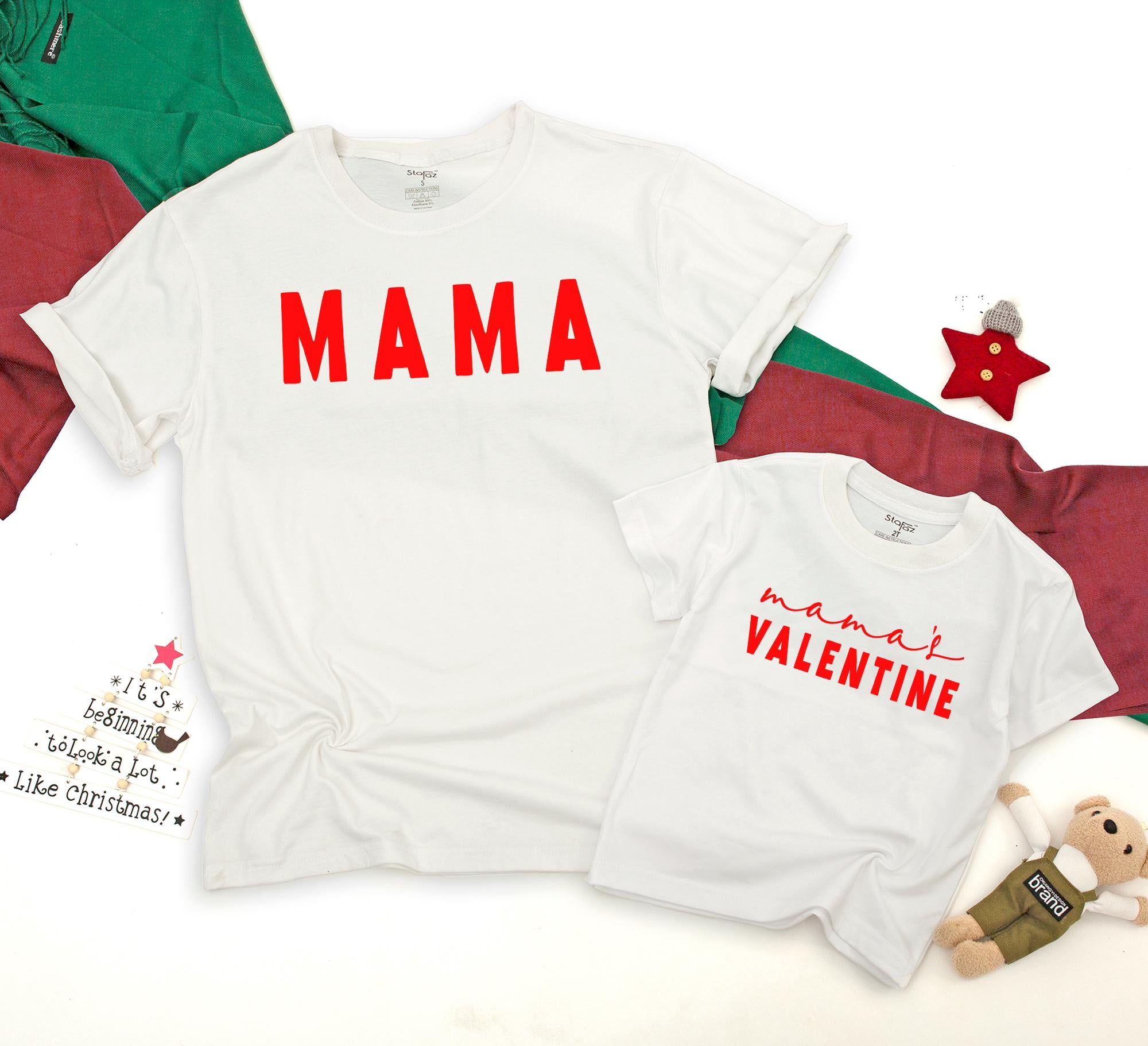 Mama and Me Valentine Matching Shirts Bold Red Design Custom Family Gift Soft Cotton Mom Baby Toddler Outfit Holiday Celebration