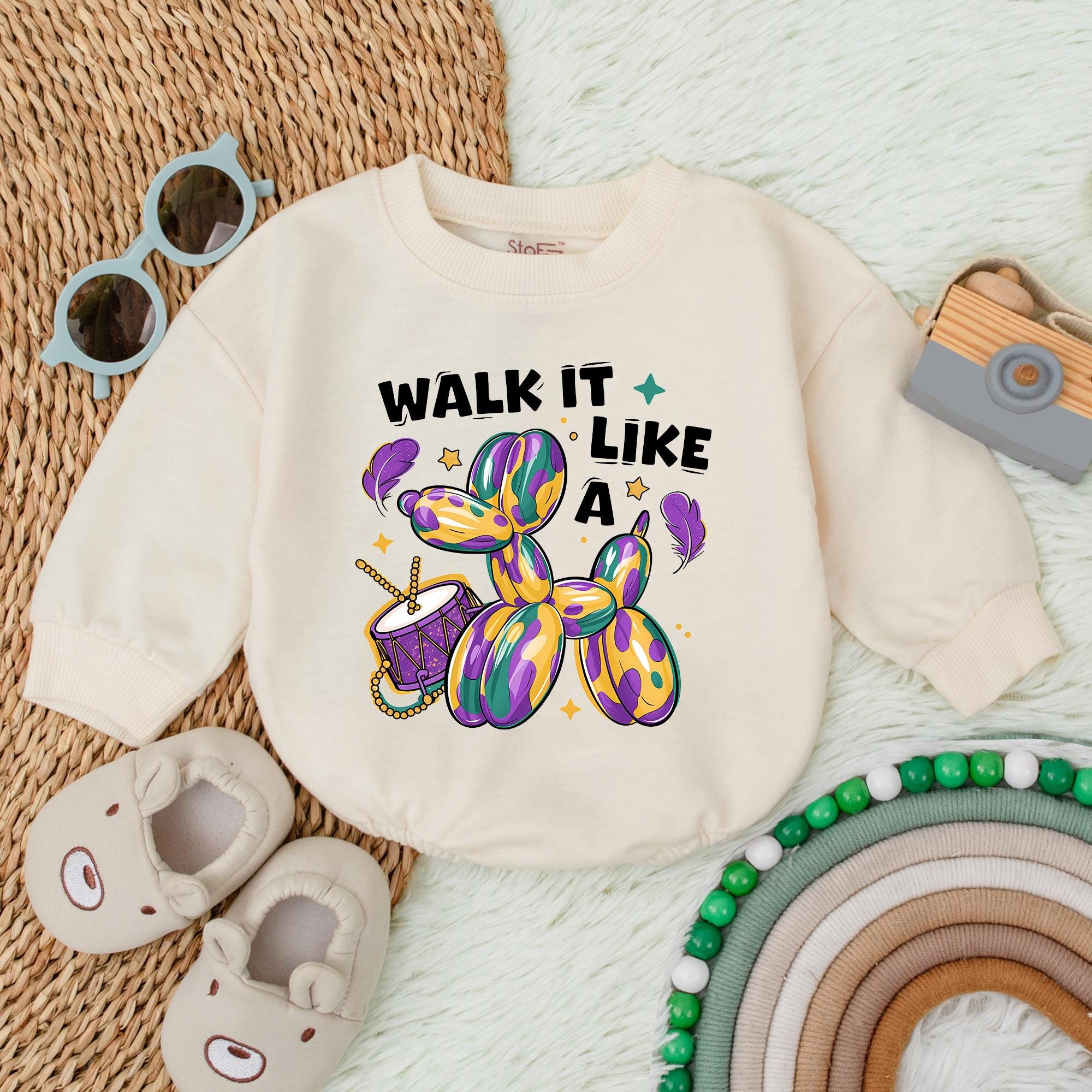 Mardi Gras Baby Bubble Romper with Colorful Beads and Masks Funny Infant Outfit Perfect Baby Shower Gift Cotton Comfortable Design