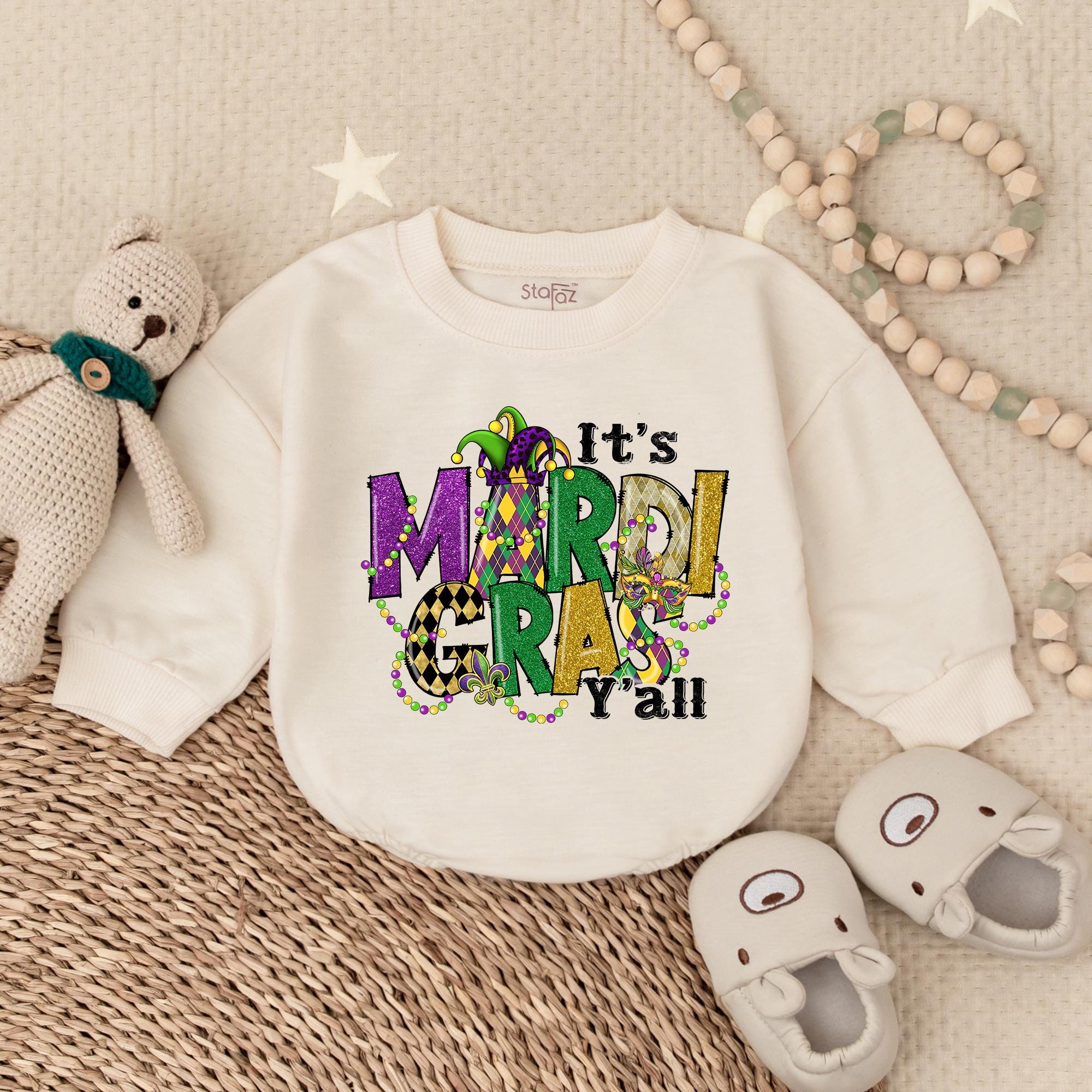 Mardi Gras Baby Romper Sweatshirt Colorful Infant Outfit with Jester Hat for Holiday Party Newborn Girl Comfortable Cotton Bodysuit